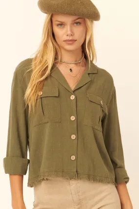 Inner Strength Buttoned Frayed-Hem Pocket Shirt