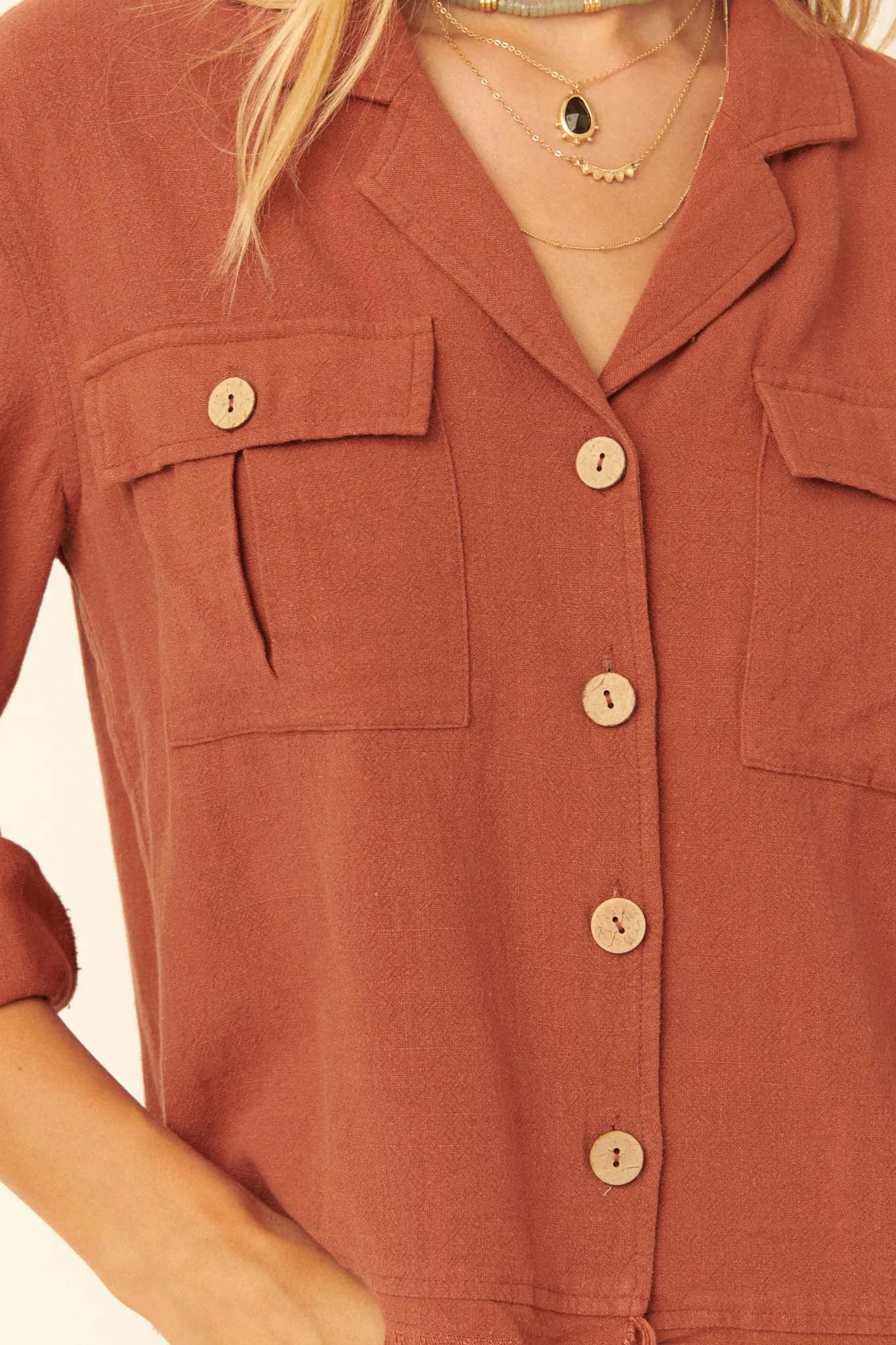 Inner Strength Buttoned Frayed-Hem Pocket Shirt