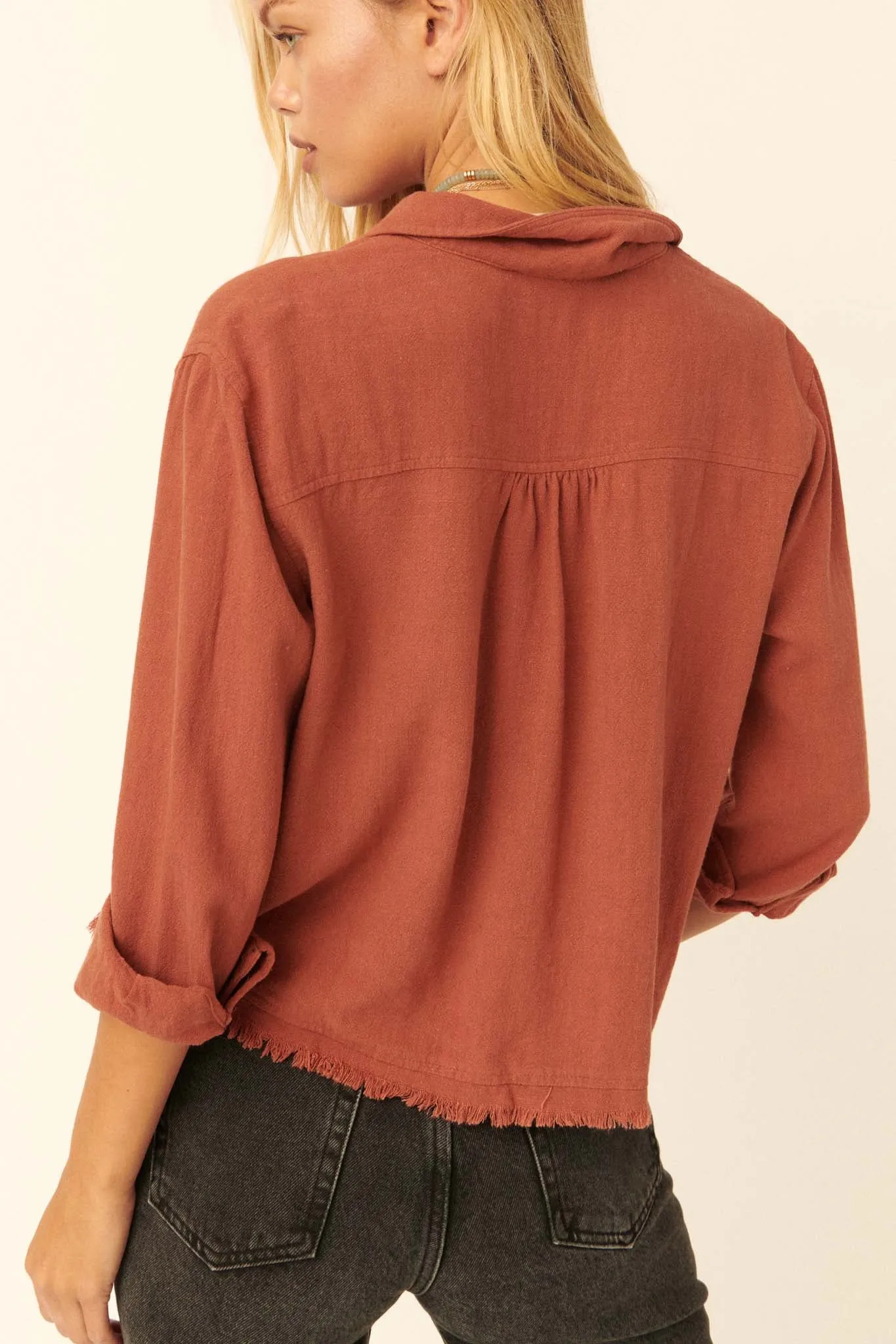 Inner Strength Buttoned Frayed-Hem Pocket Shirt