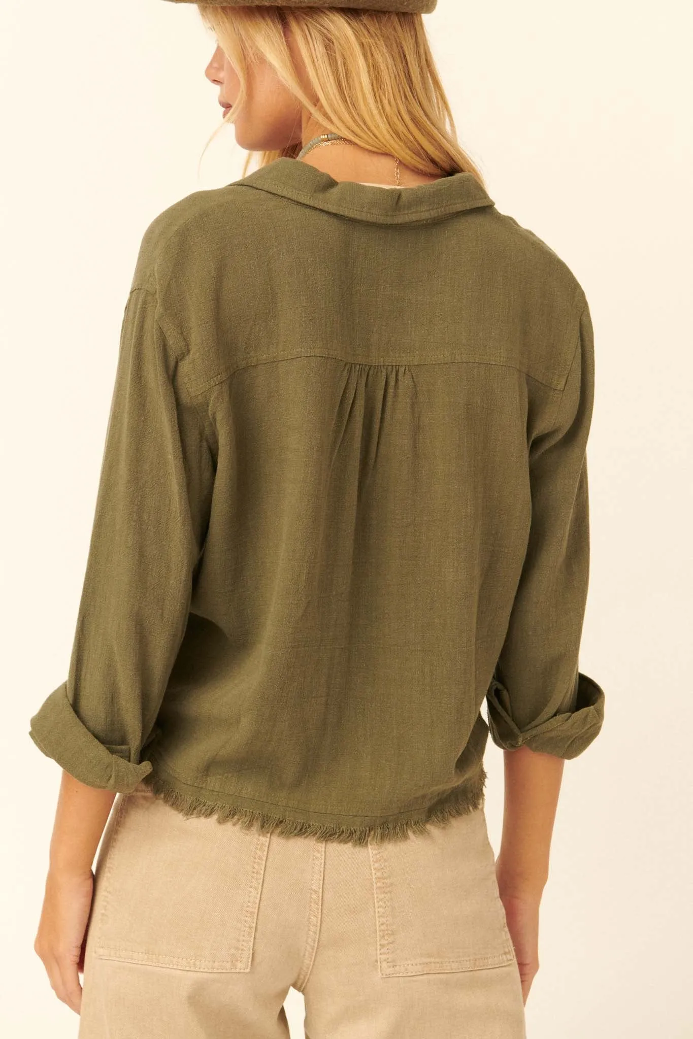 Inner Strength Buttoned Frayed-Hem Pocket Shirt