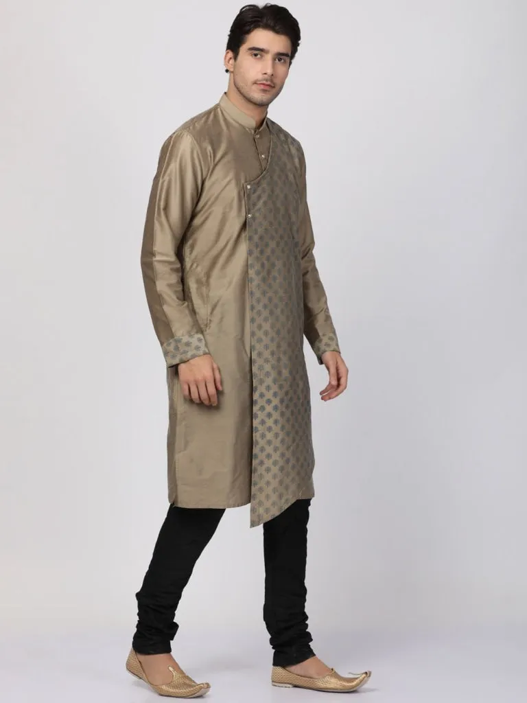 Jashvi Men's Copper-toned Cotton Silk Blend Kurta and Churidar Set