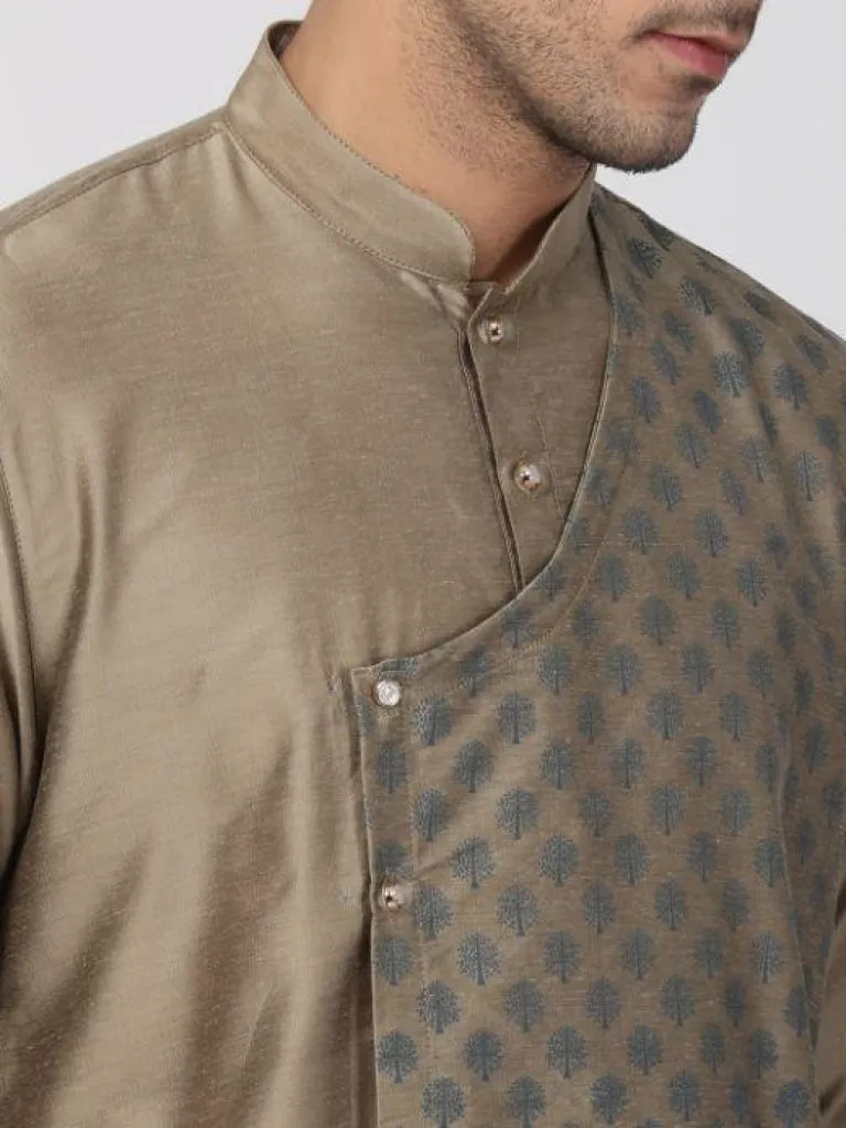 Jashvi Men's Copper-toned Cotton Silk Blend Kurta and Churidar Set