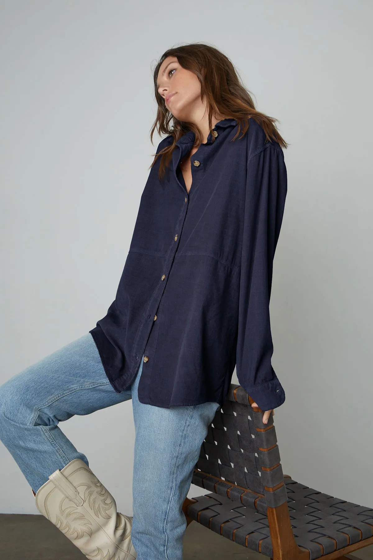 JESLYN CORDUROY BUTTON-UP SHIRT