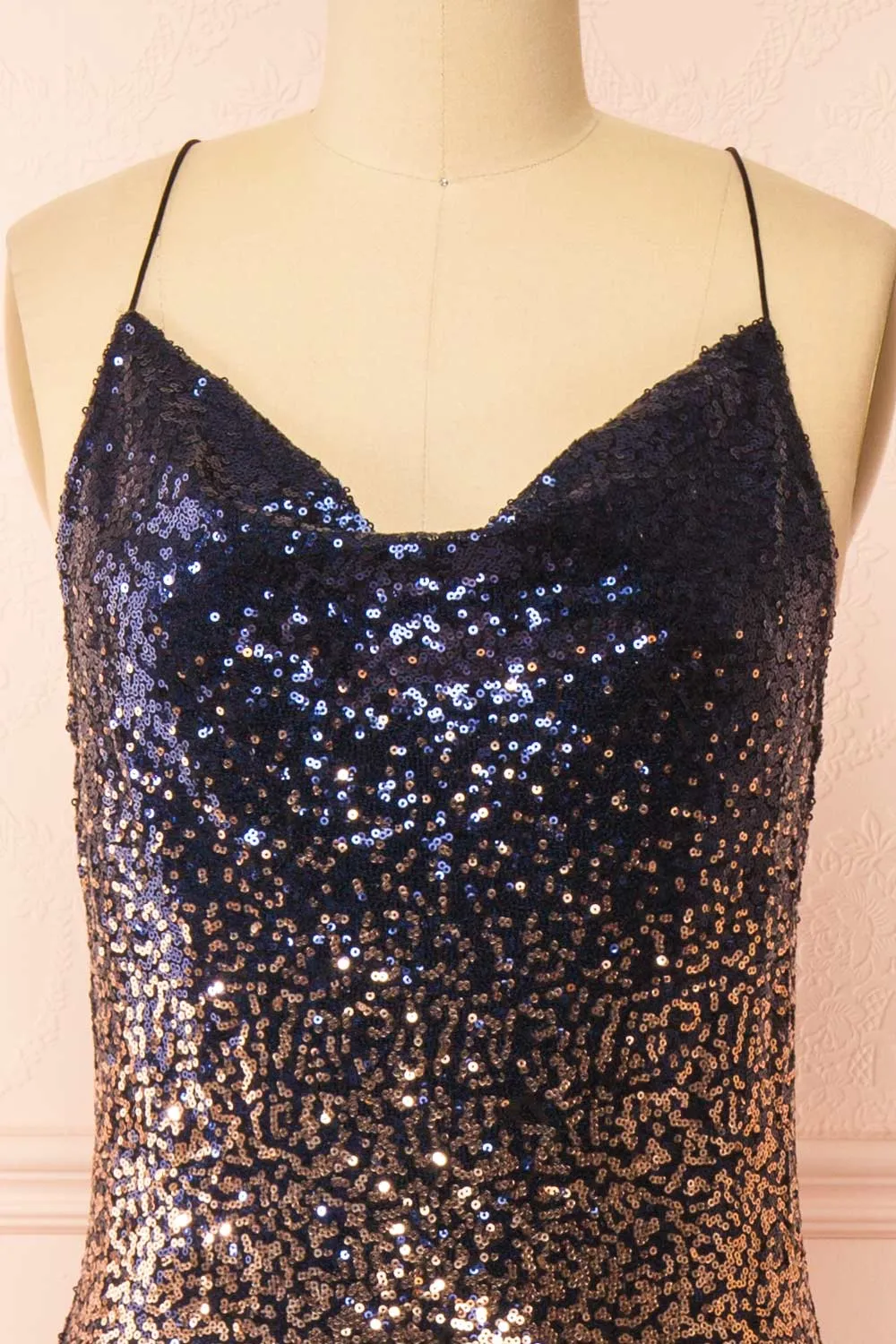 Jinsoul | Navy & Copper Sequin Midi Dress