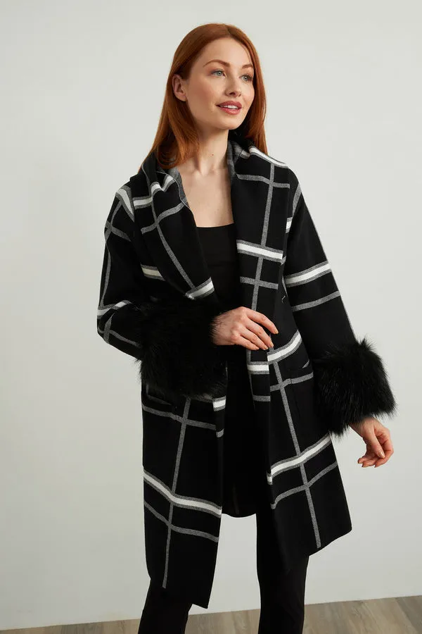 Joseph Ribkoff Faux Fur Cuff Coat Style Cardigan