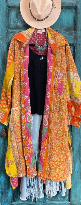 Kantha Chakra Shacket (reversible) Orange/yellow/pink