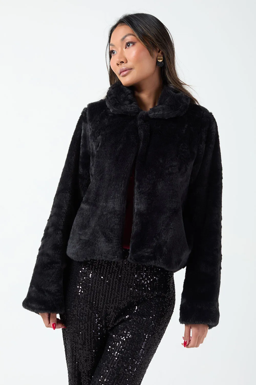 Karen Short Faux Fur Jacket Black