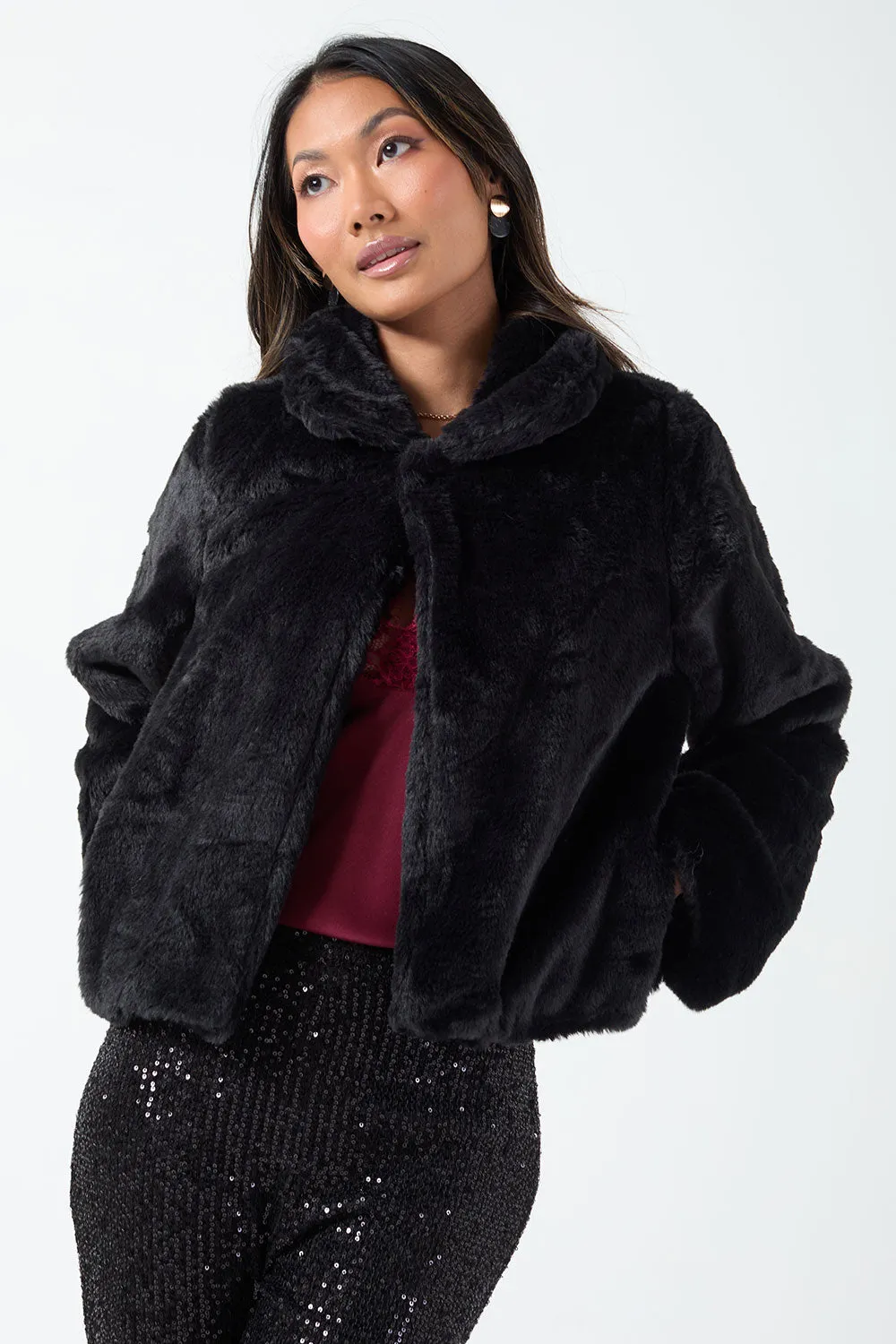 Karen Short Faux Fur Jacket Black