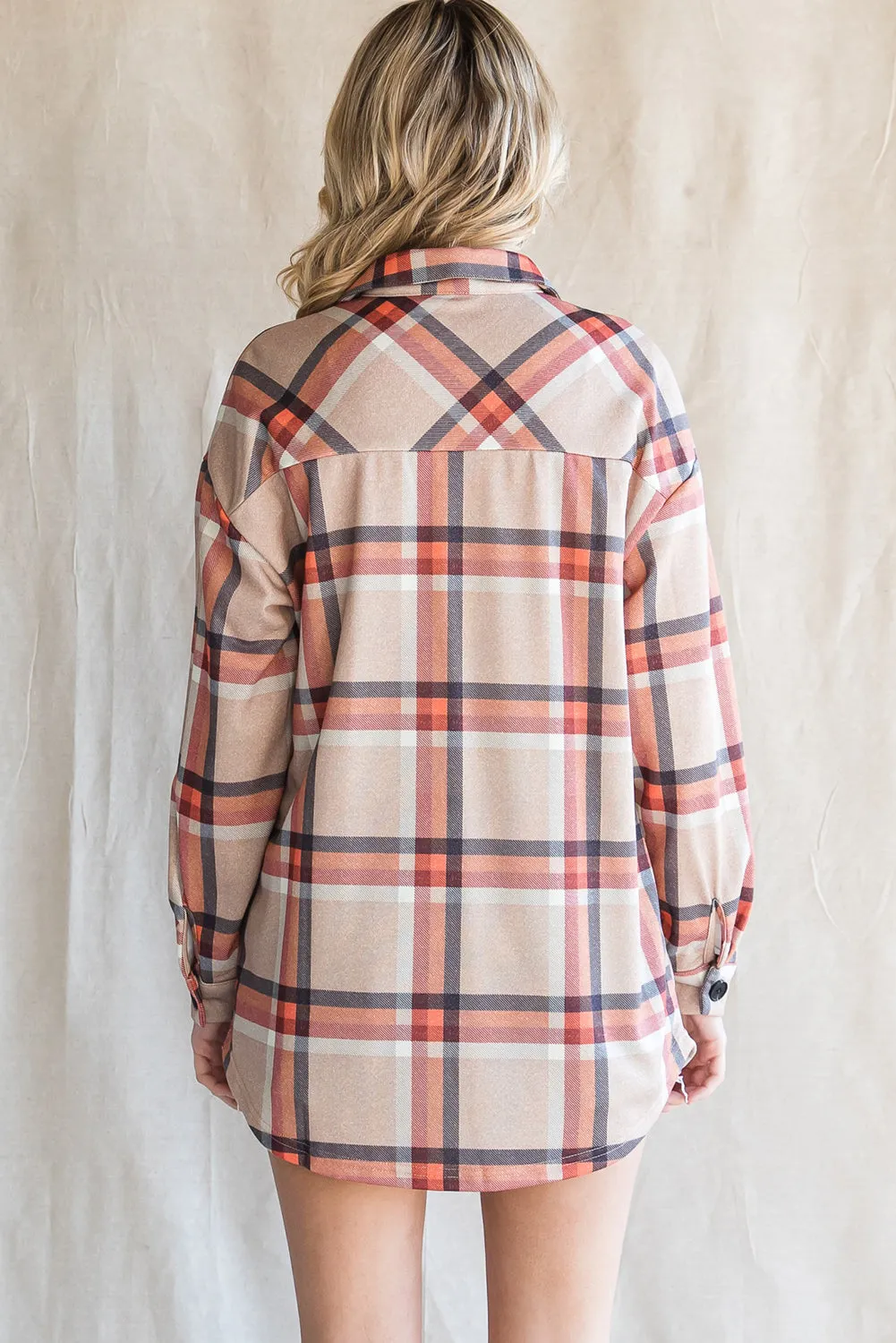 Khaki Plaid Casual Pockets Buttoned Shacket