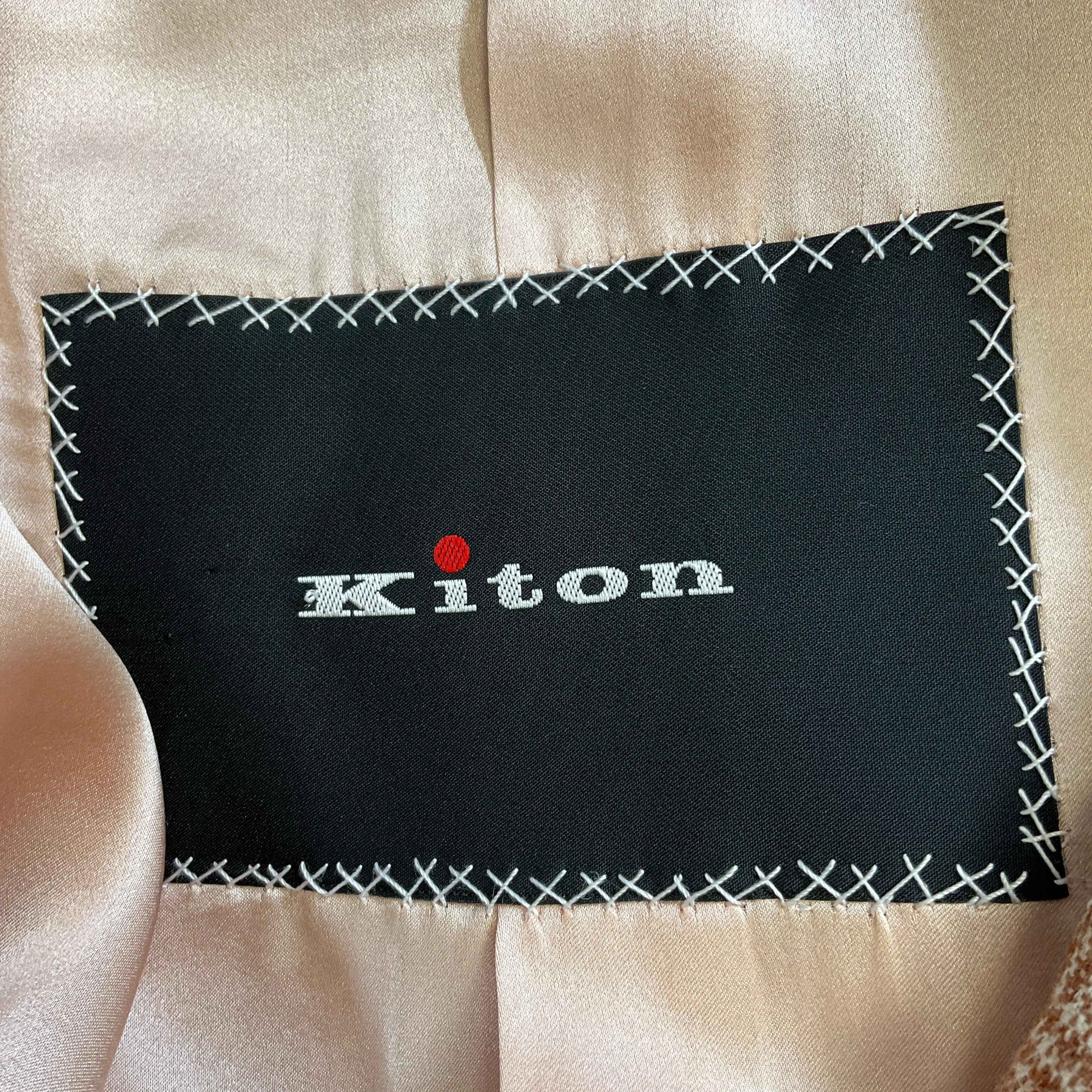 Kiton Tan / Pink Plaid Silk and Cashmere Coat