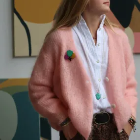 Le gilet Philippine mohair et laine - rose dragée