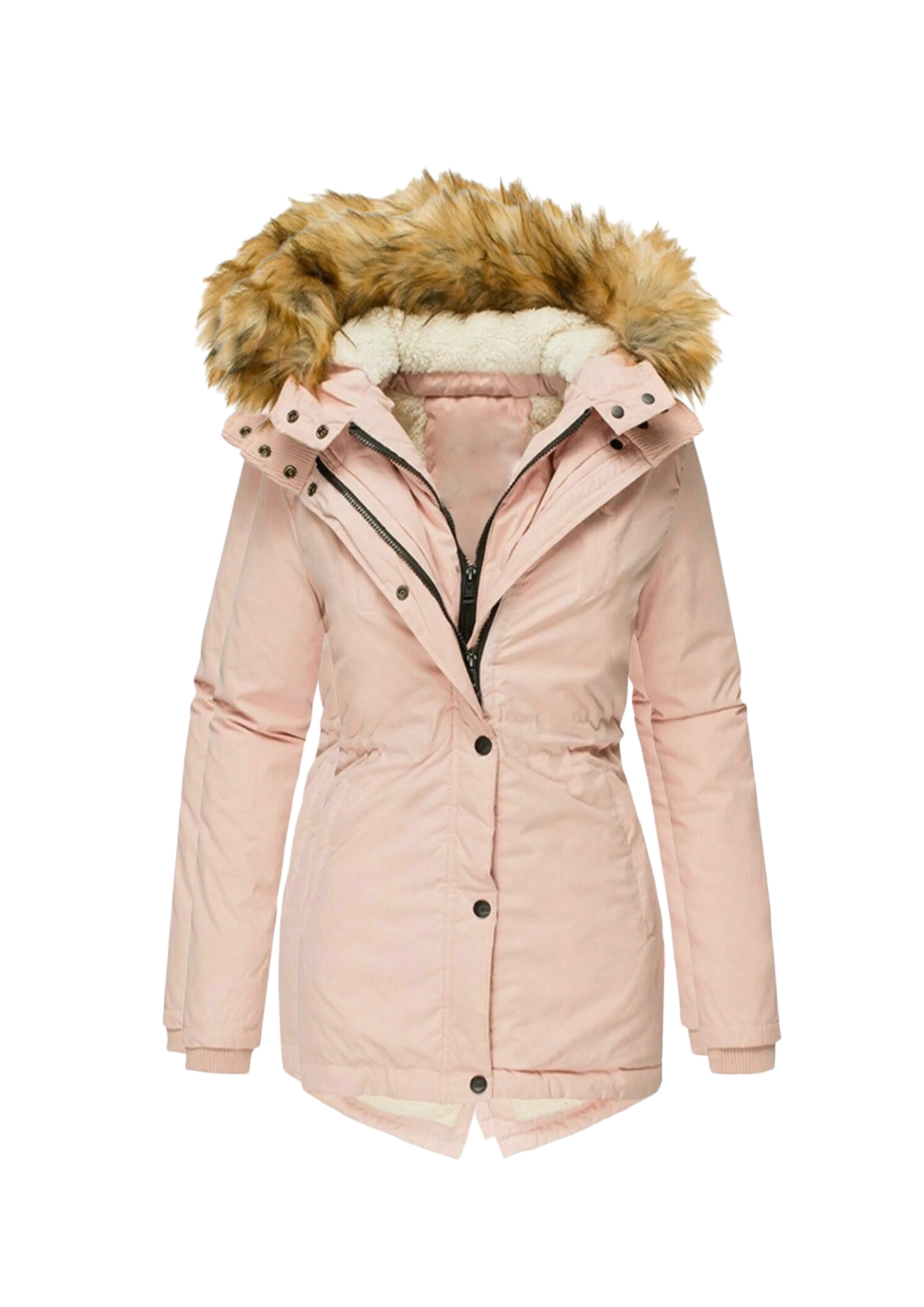 Long Sleeved Slim Jacket With Warm Fur Collar And Zipper