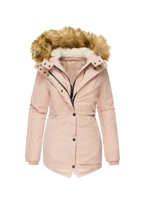 Long Sleeved Slim Jacket With Warm Fur Collar And Zipper