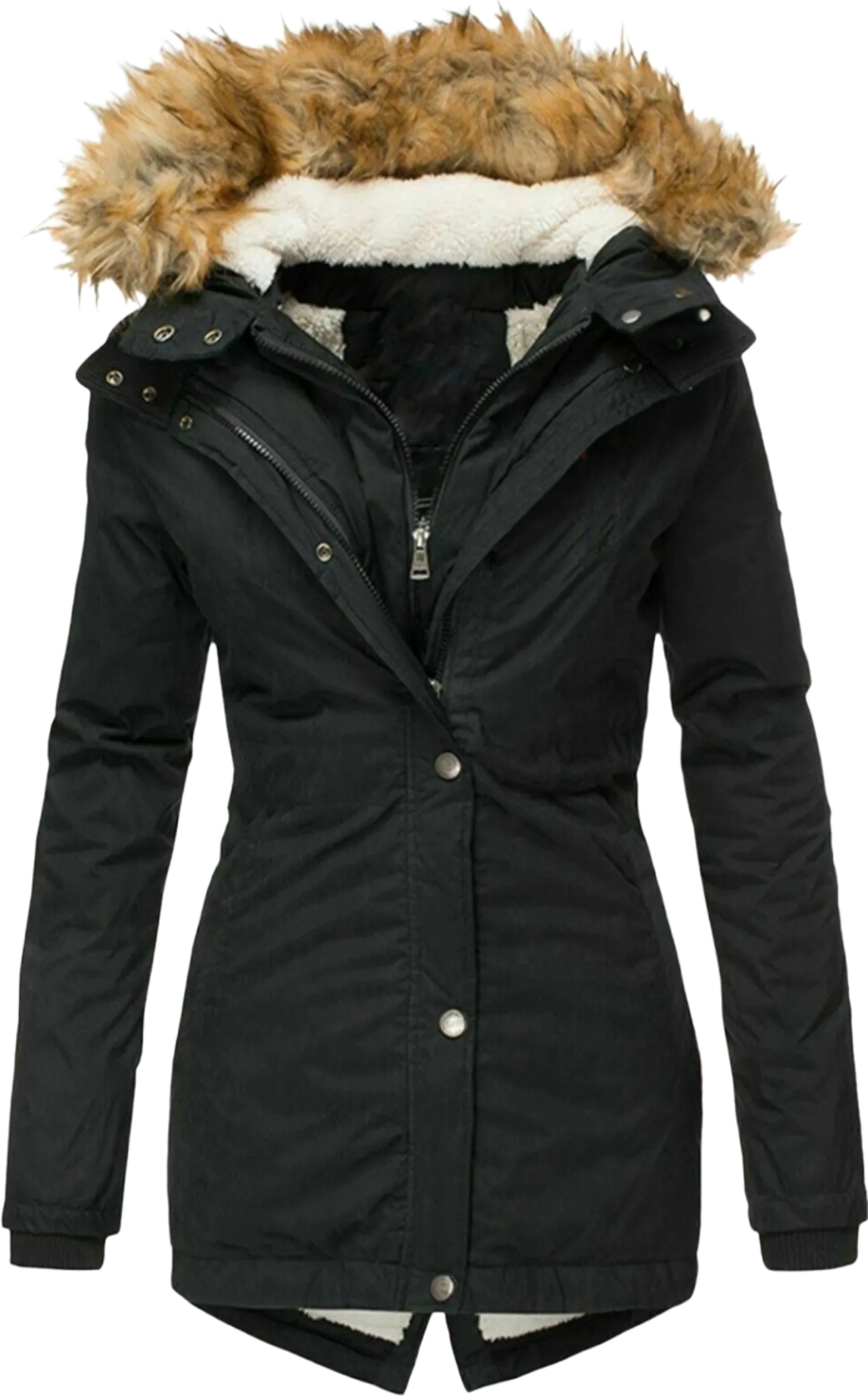 Long Sleeved Slim Jacket With Warm Fur Collar And Zipper