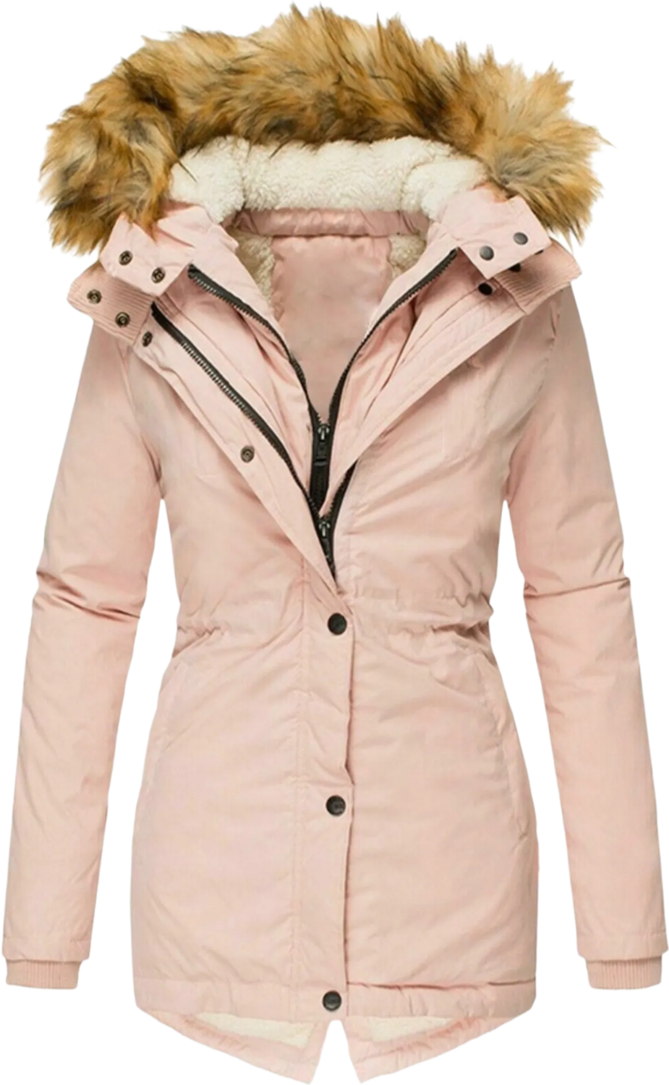 Long Sleeved Slim Jacket With Warm Fur Collar And Zipper