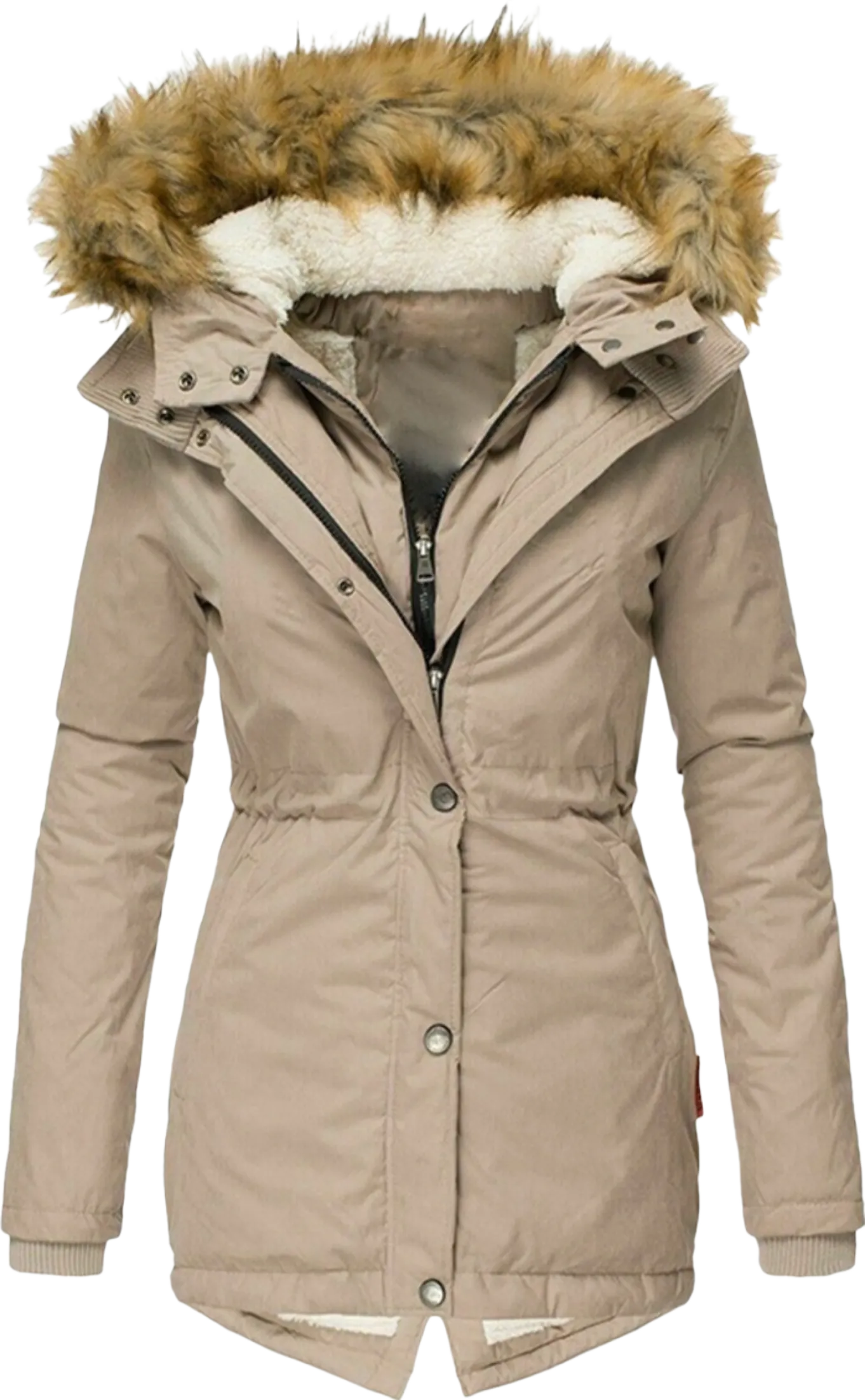 Long Sleeved Slim Jacket With Warm Fur Collar And Zipper