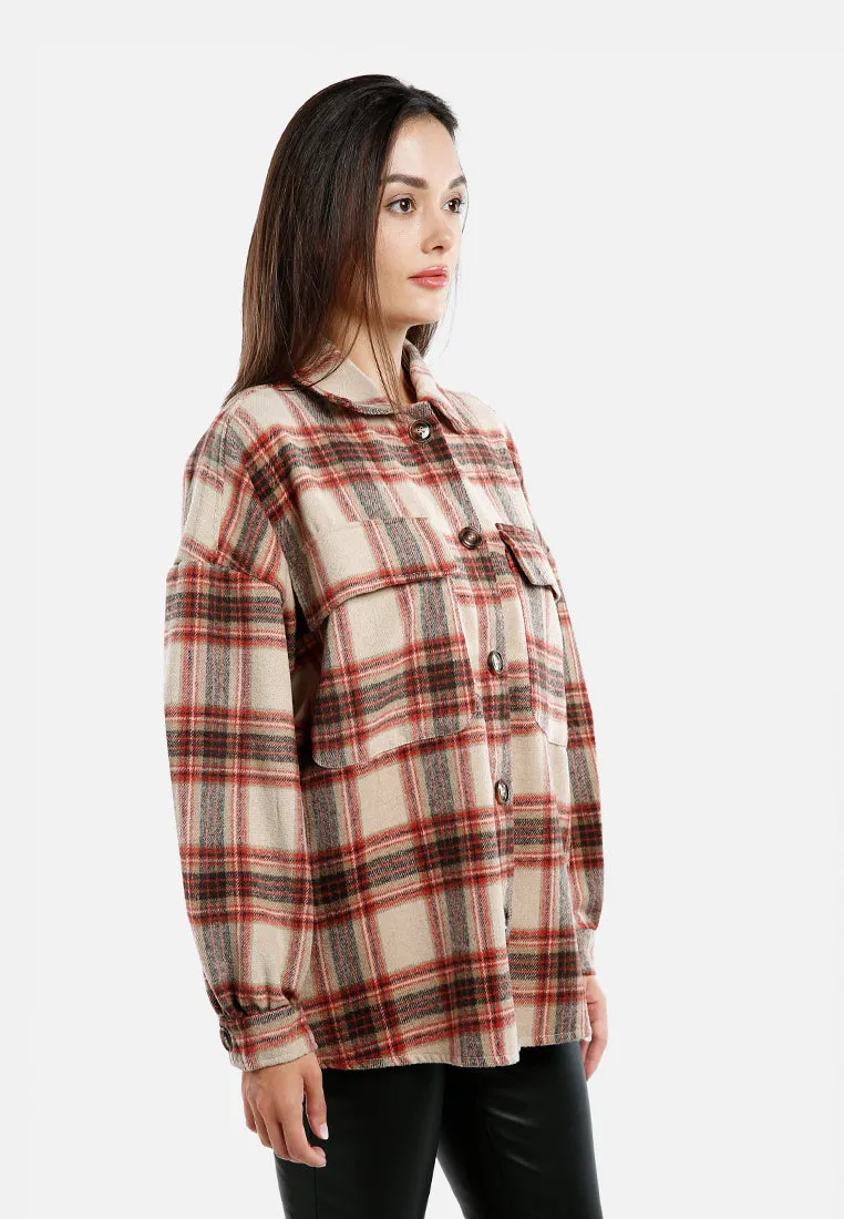 Long Sleeves Oversized Checkered Shacket