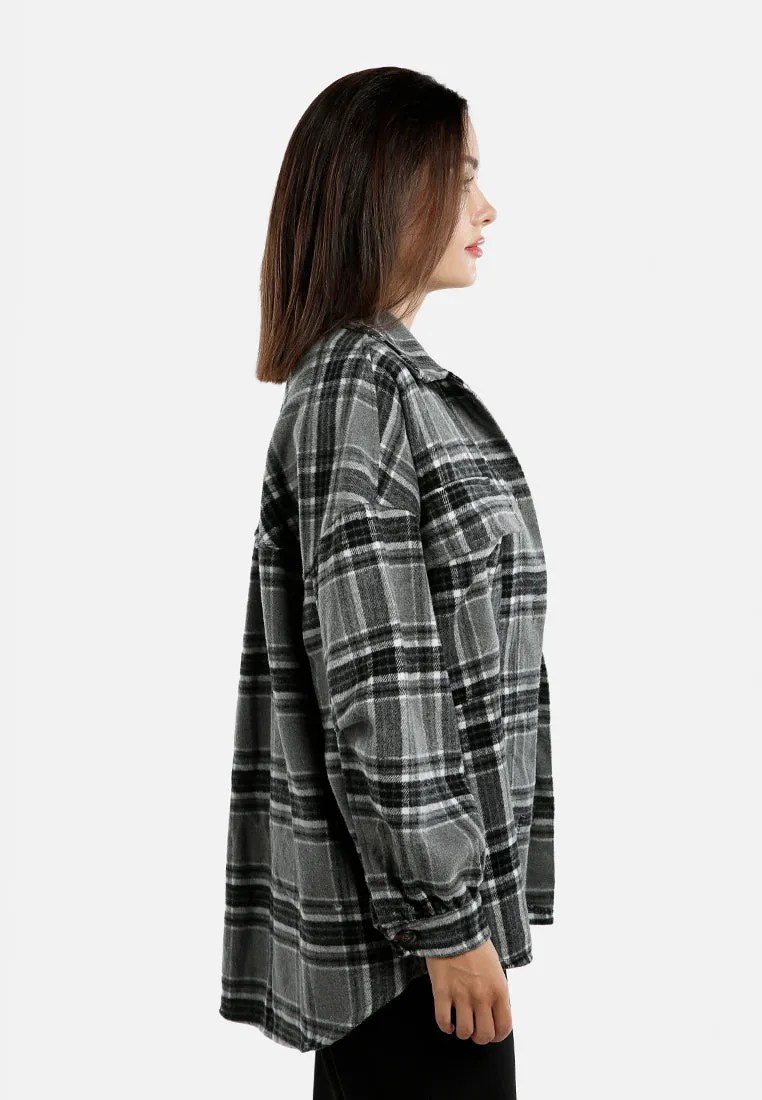 Long Sleeves Oversized Checkered Shacket