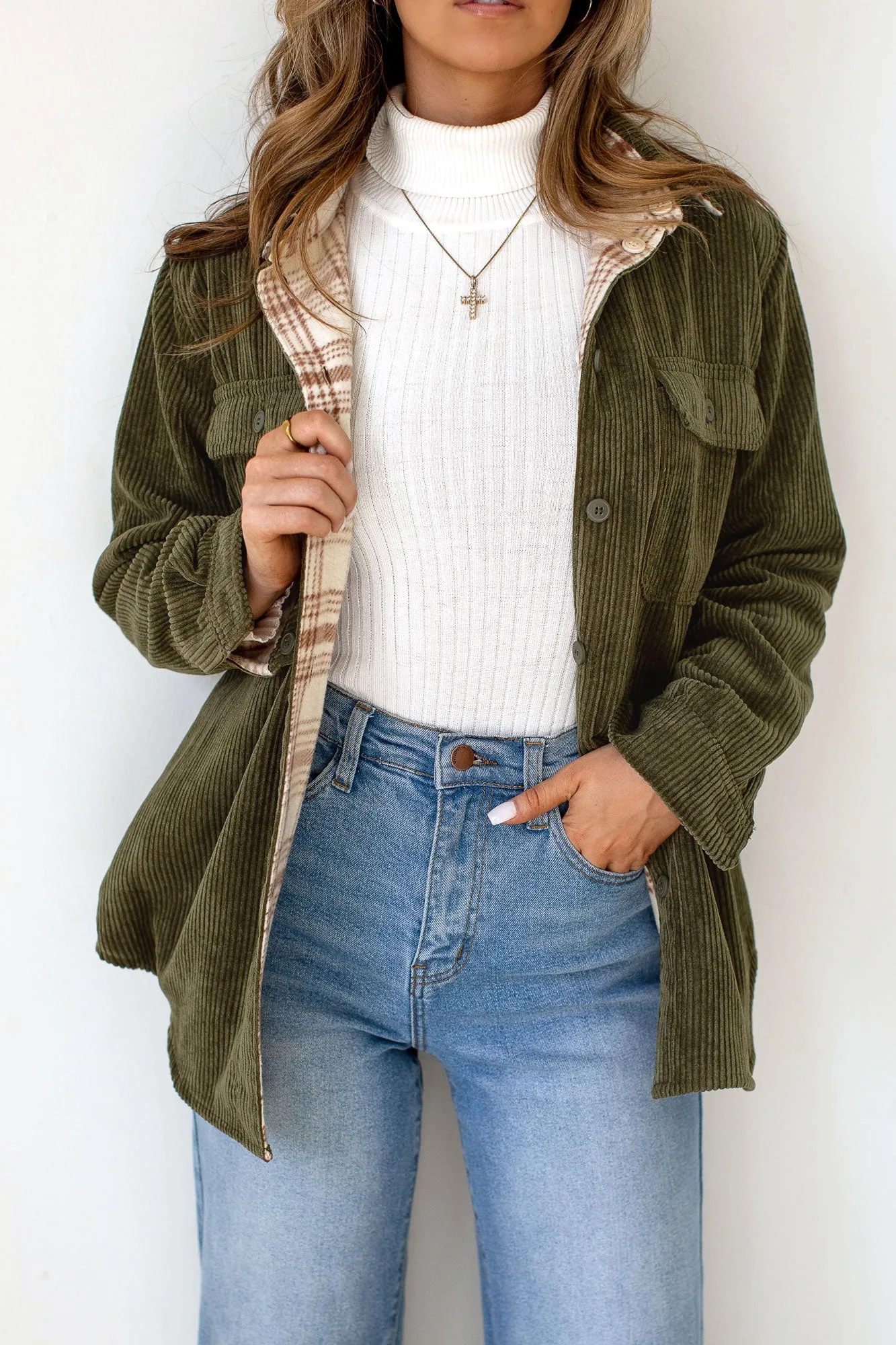 Louise Olive Corduroy Shacket