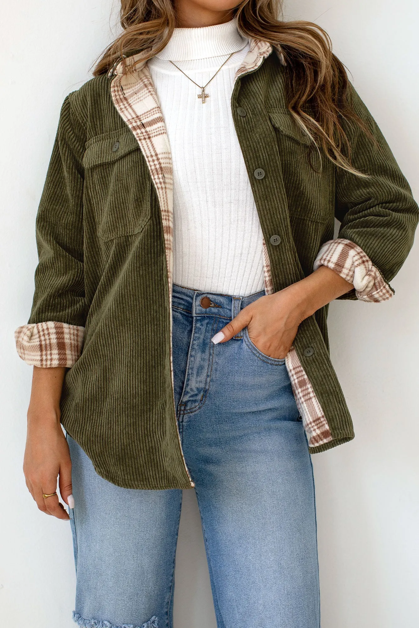 Louise Olive Corduroy Shacket