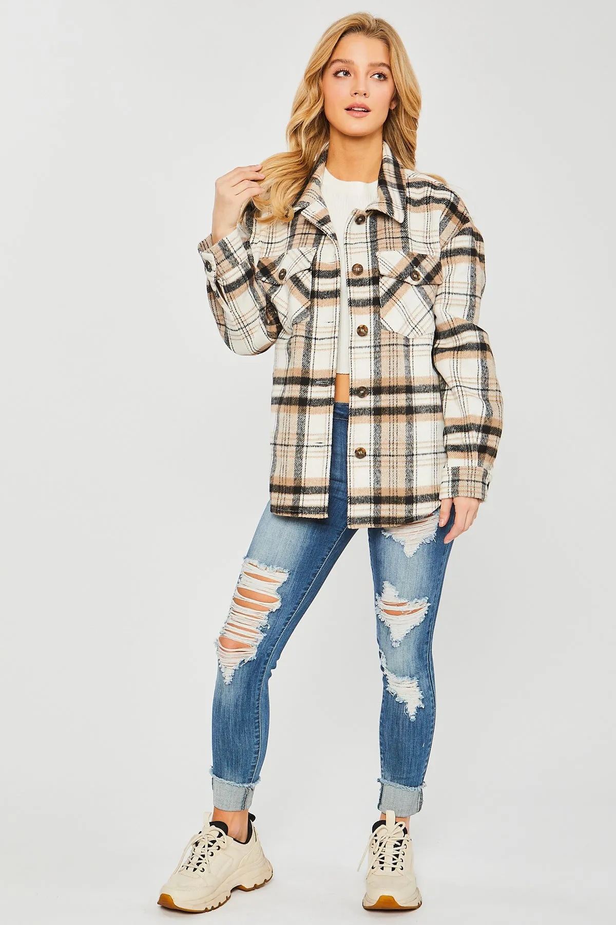 LT-80071 - PLAID BUST POCKET SHACKET 2-2-2