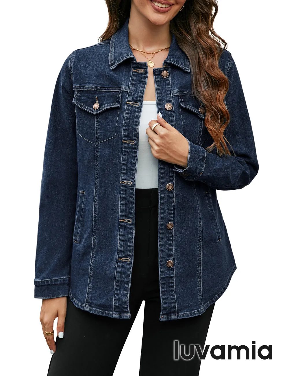 luvamia 2023 Jean Jackets for Women Fashion Denim Jacket Western Oversized Fall Shacket Jacket Button Up with Pockets