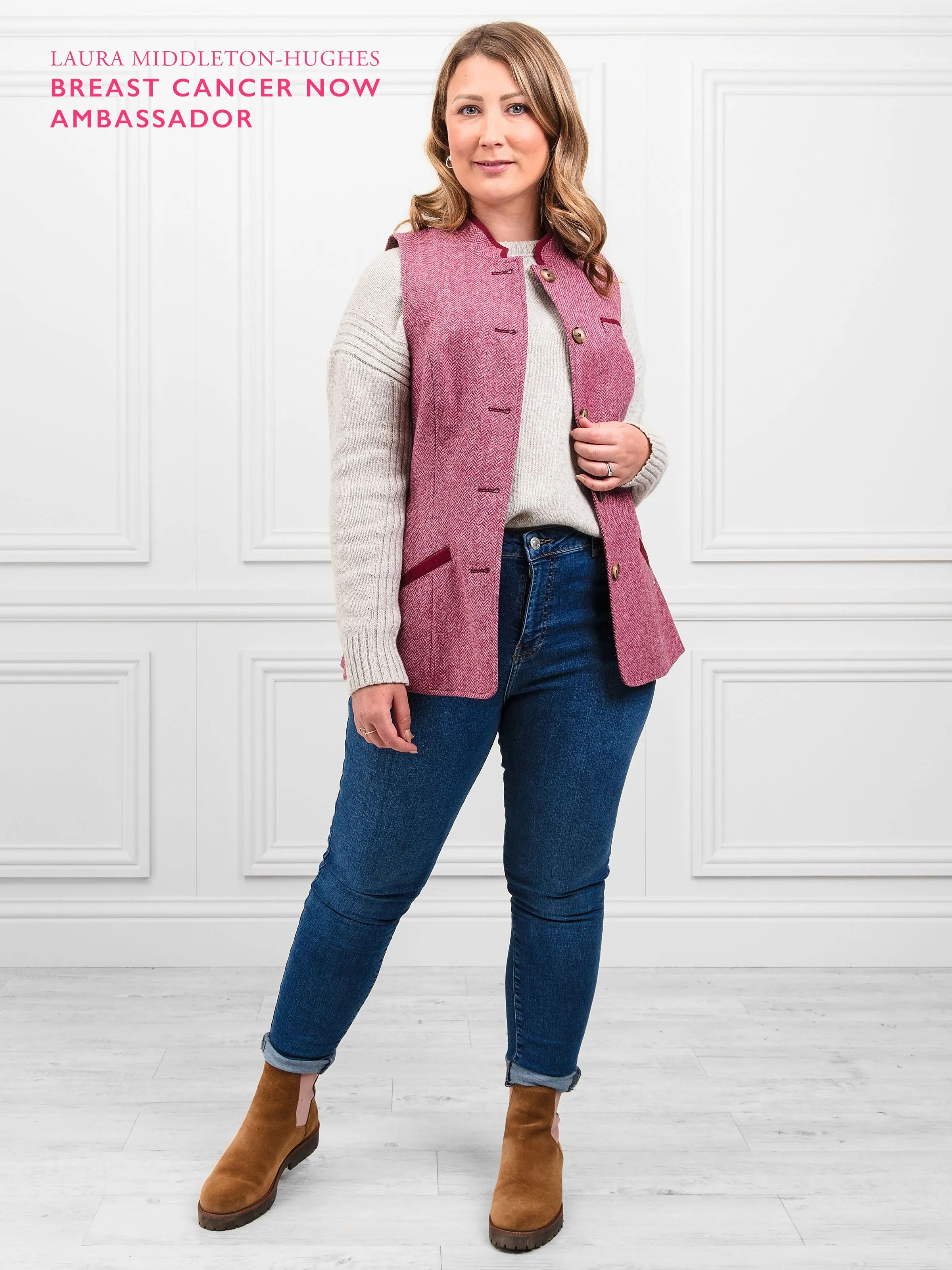 Madeline Gilet - Breast Cancer Now Pink Herringbone