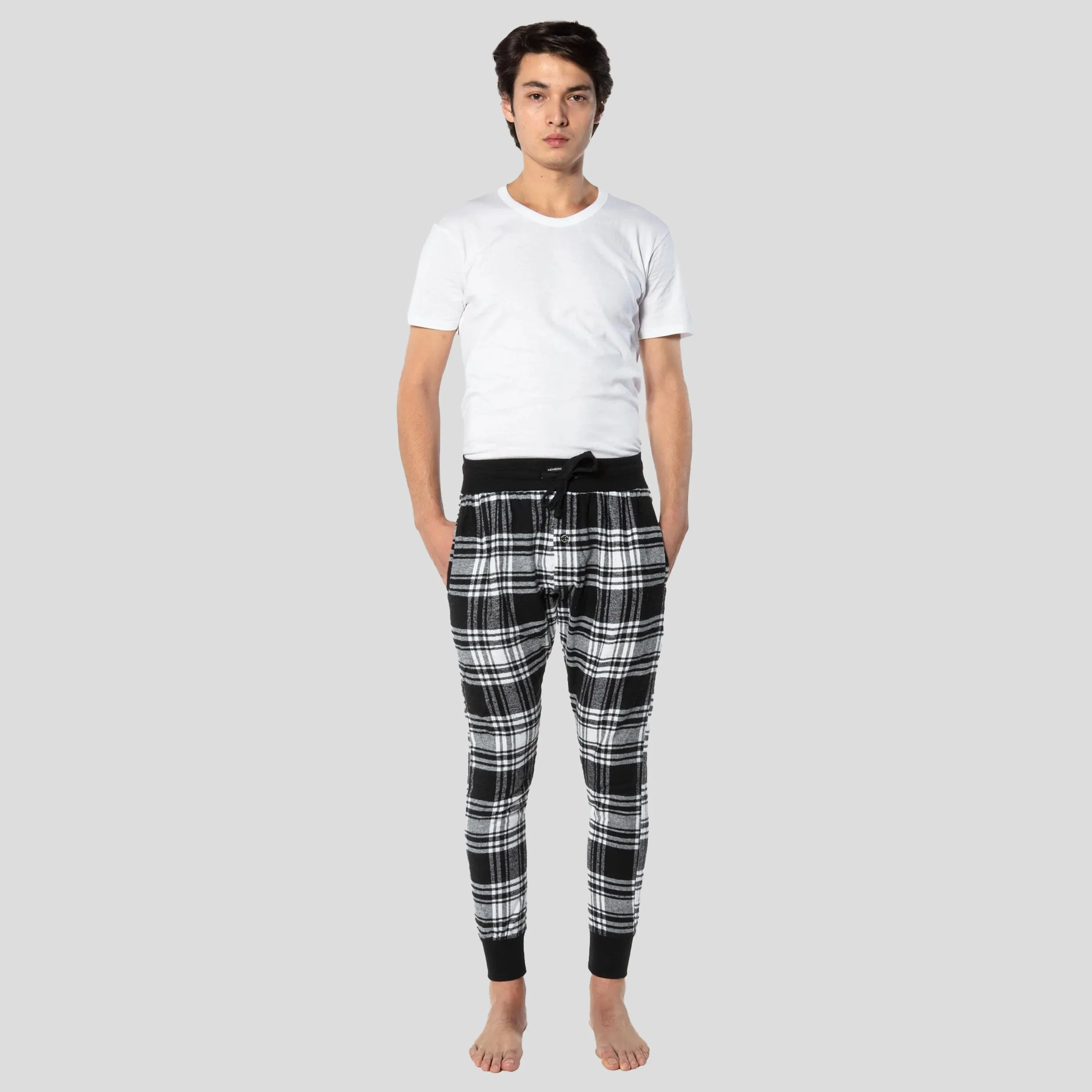 Members Only Men's Flannel Jogger Lounge Pants - Black/White