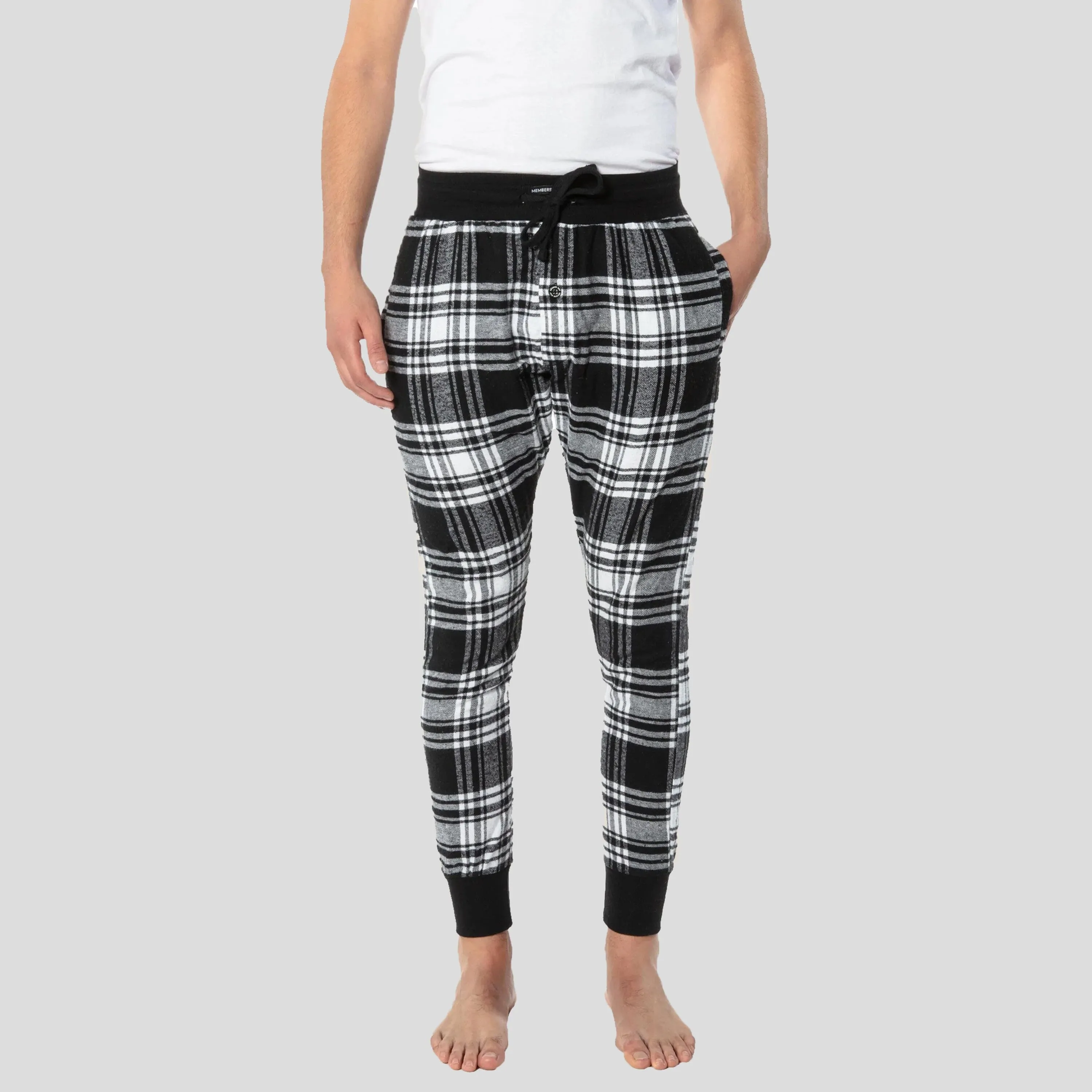 Members Only Men's Flannel Jogger Lounge Pants - Black/White