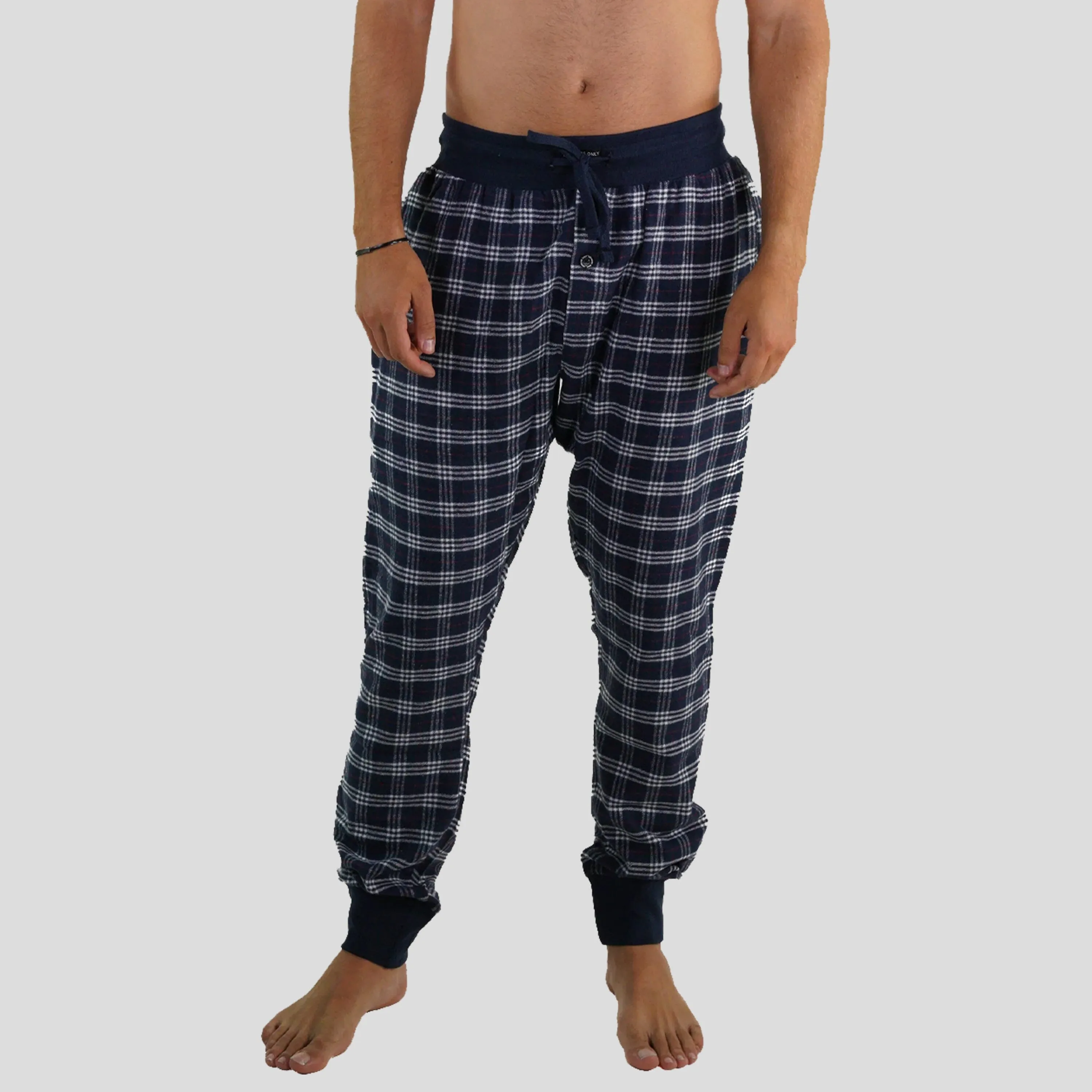 Members Only Men's Flannel Jogger Lounge Pants - GREY/RED