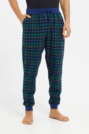 Men Green Cuffed Flannel Pyjama Pants