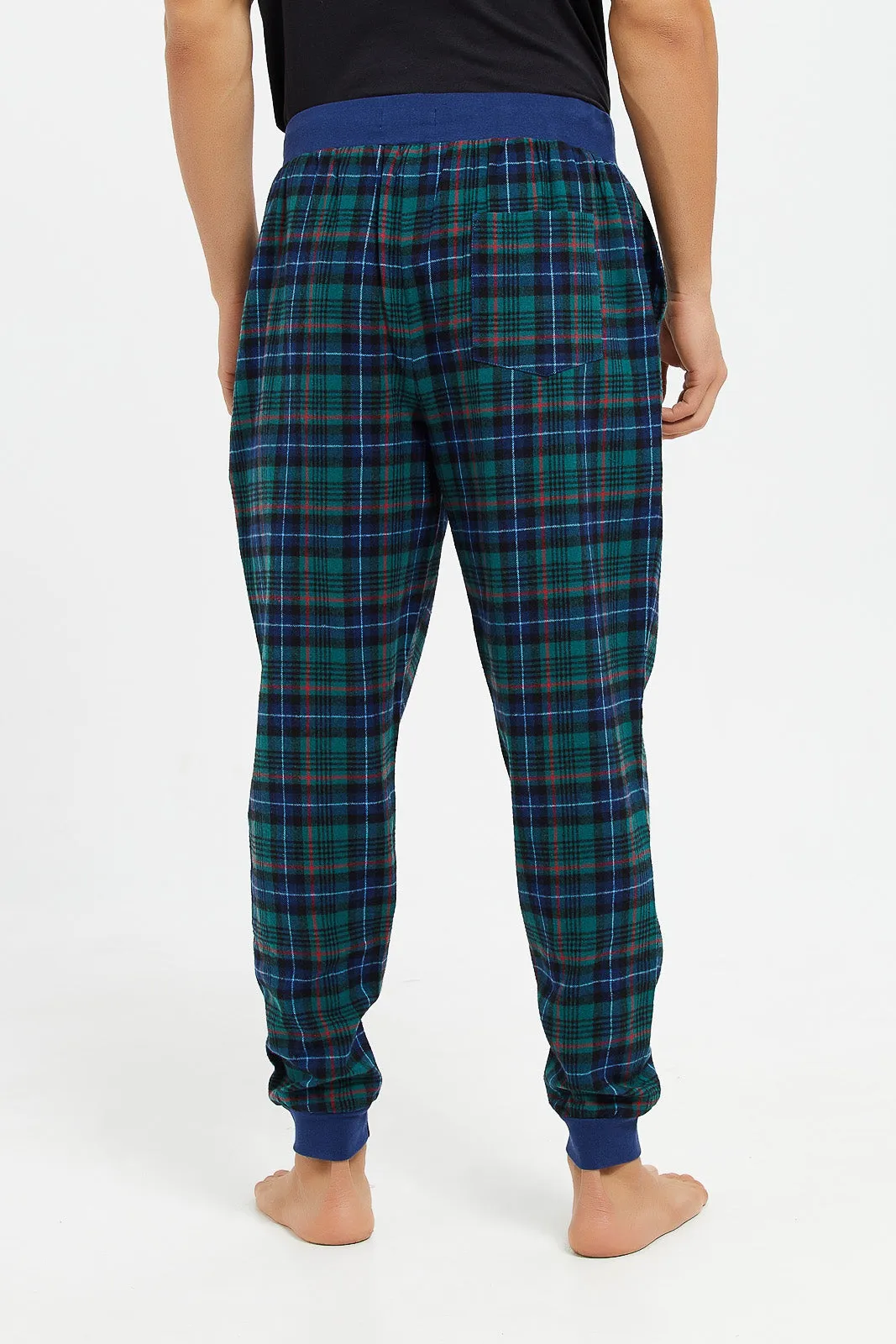 Men Green Cuffed Flannel Pyjama Pants