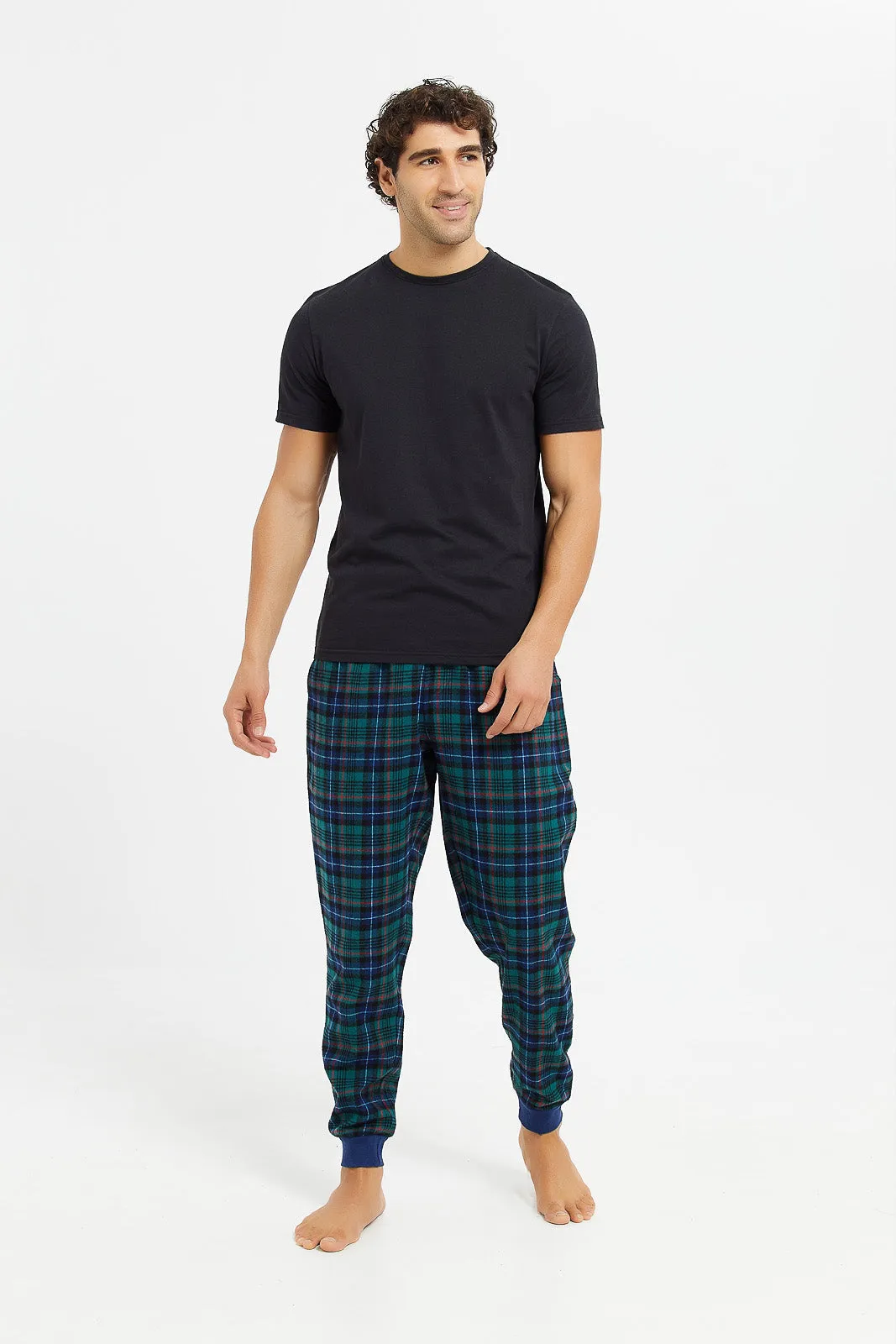 Men Green Cuffed Flannel Pyjama Pants