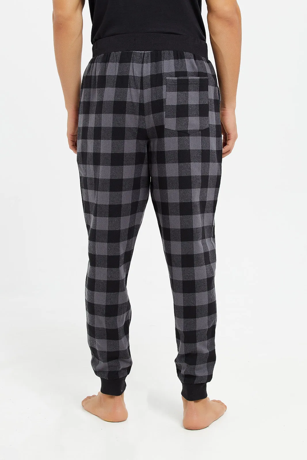 Men Grey Cuffed Flannel Pyjama Pants