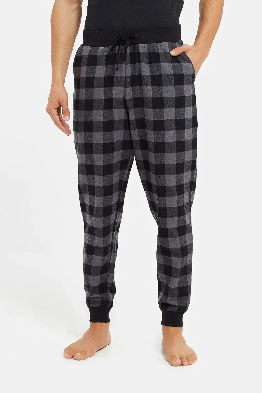 Men Grey Cuffed Flannel Pyjama Pants