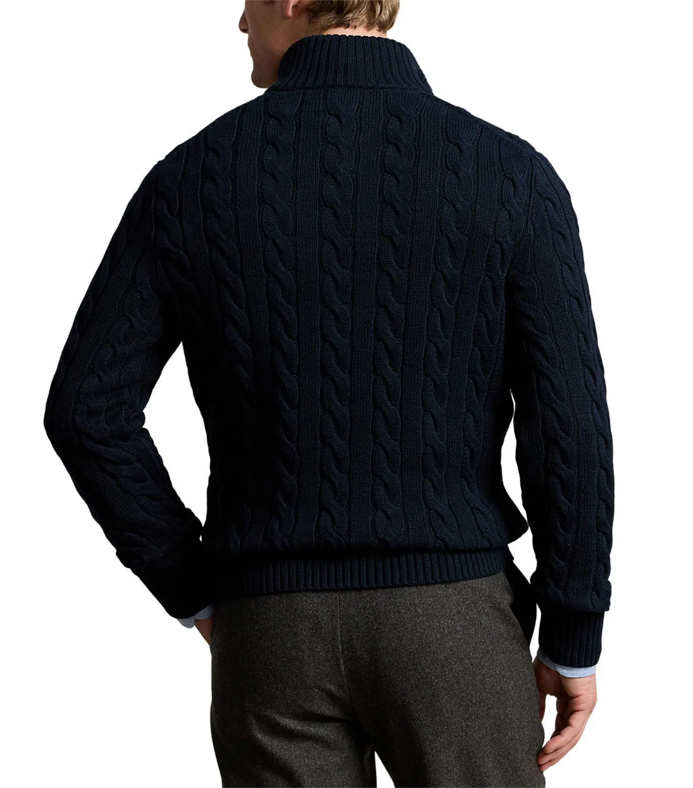 Men's Cable-Knit Cotton Sweater Hunter Navy