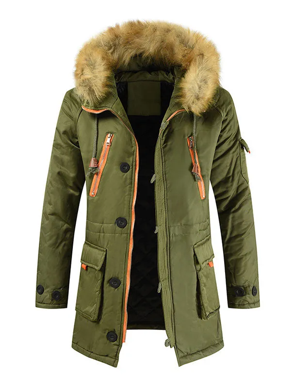 Men's Faux Fur Trim Parka Jacket Coat