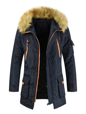 Men's Faux Fur Trim Parka Jacket Coat