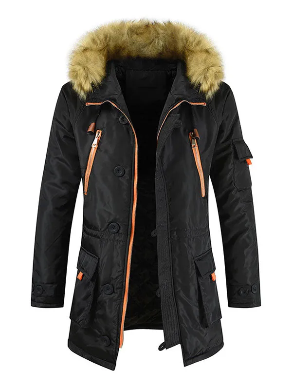 Men's Faux Fur Trim Parka Jacket Coat