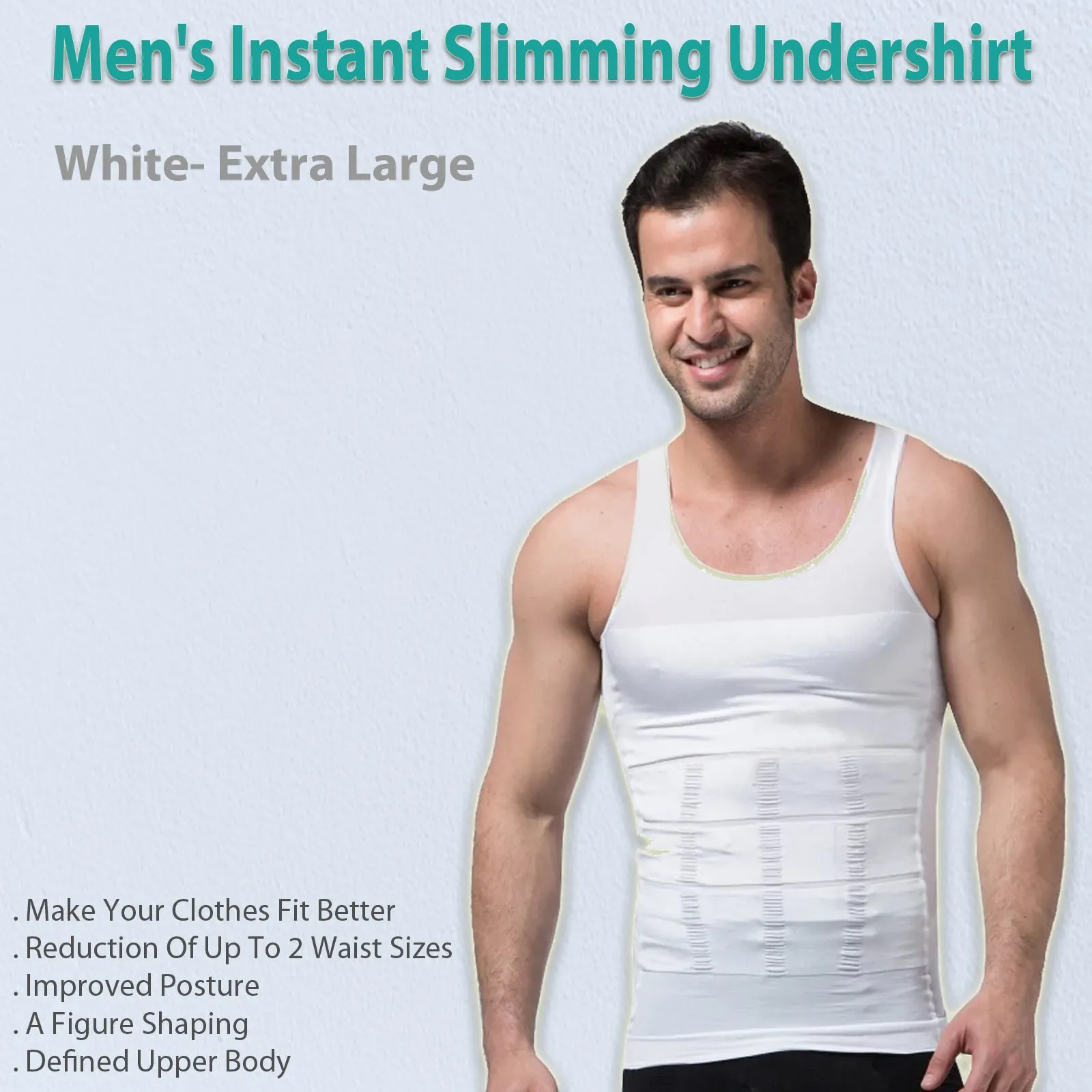 Men's Instant Slimming Tank Top - White- Extra Large