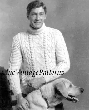 Mens Knitted Sweater, Traditional Aran Pattern