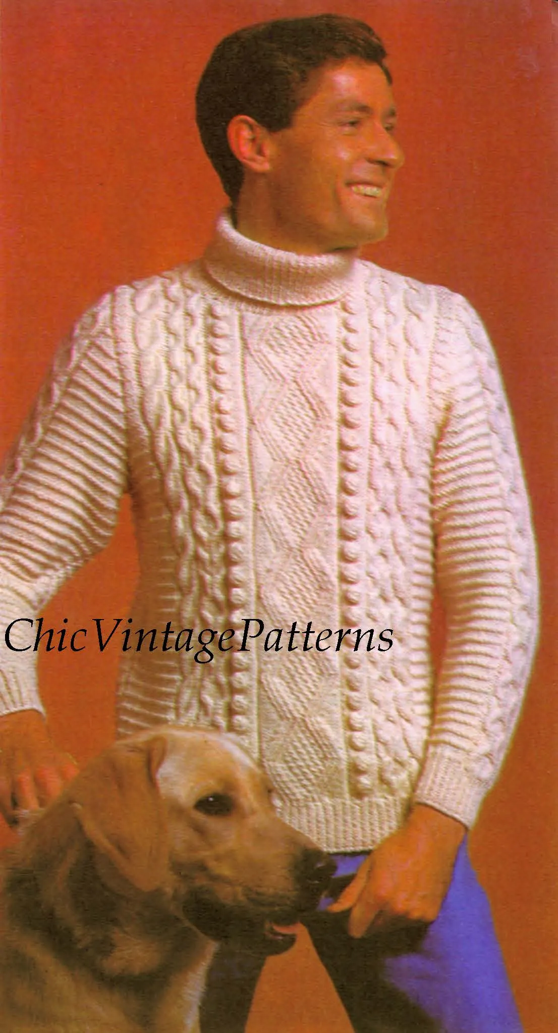 Mens Knitted Sweater, Traditional Aran Pattern