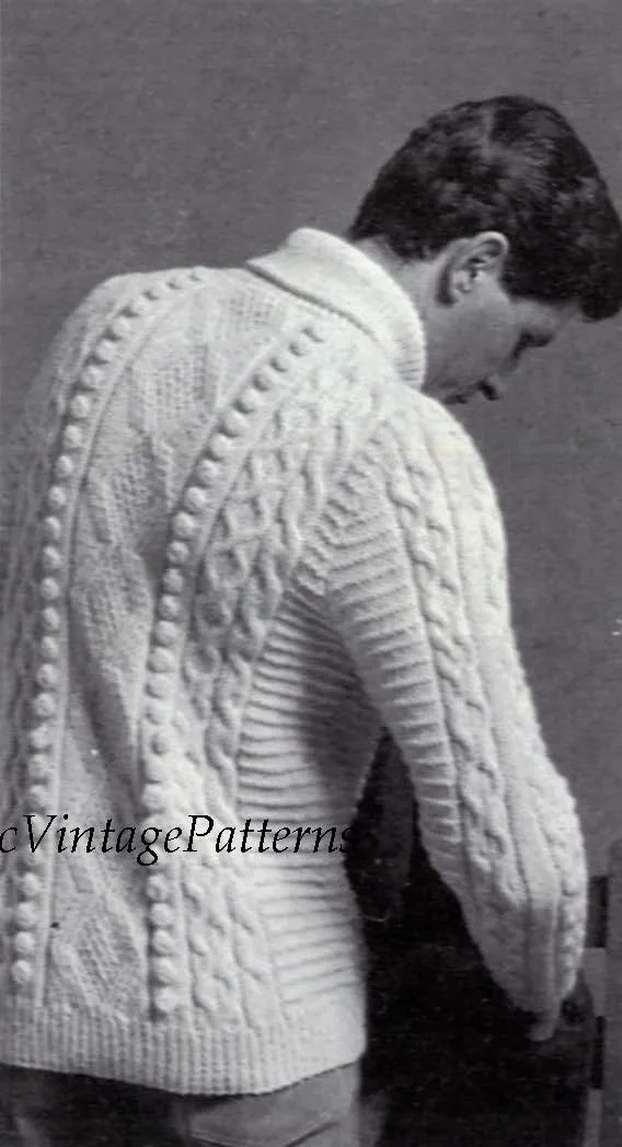 Mens Knitted Sweater, Traditional Aran Pattern