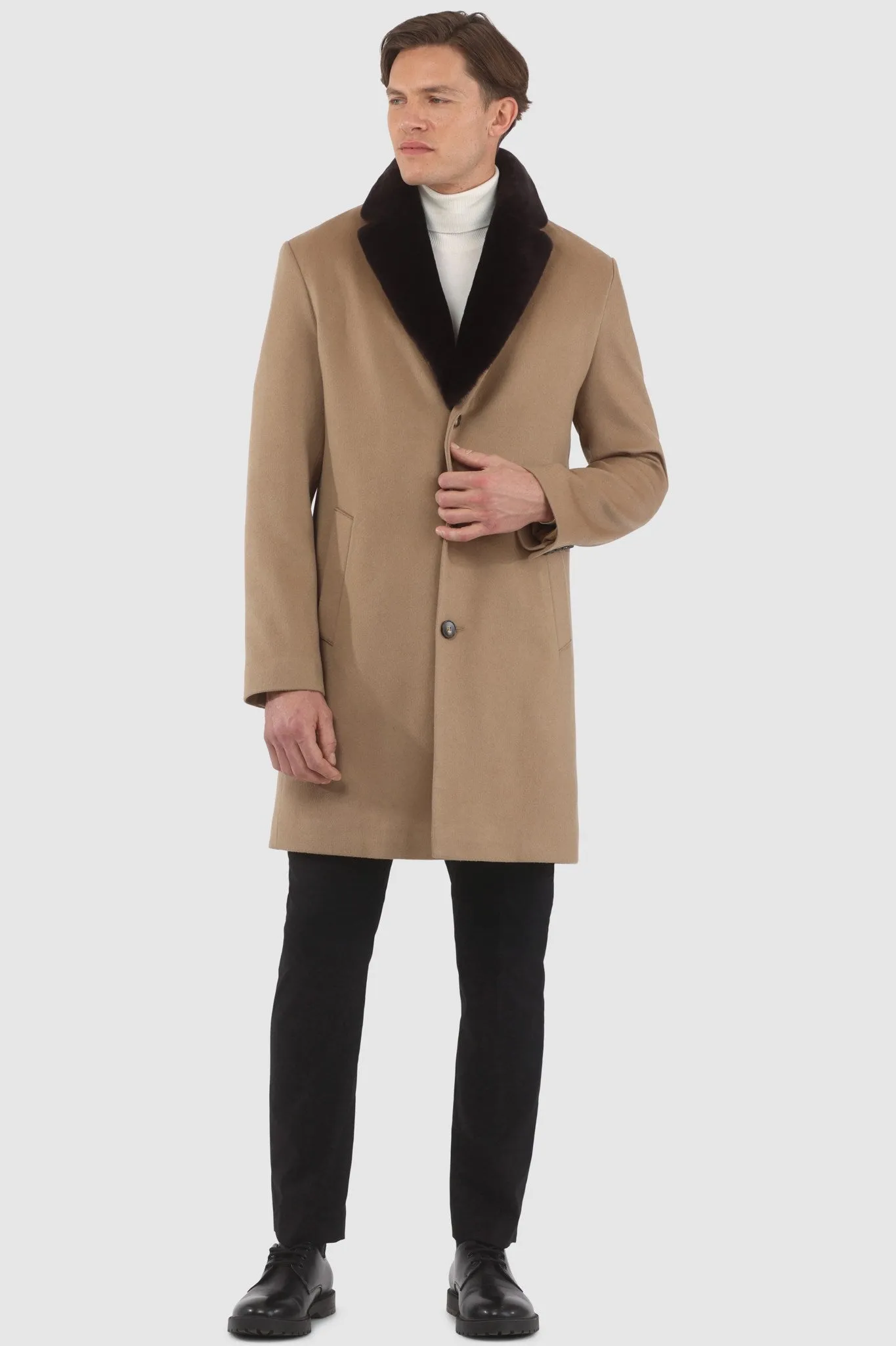 Men's Loro Piana Cashmere Short Coat with Detachable Select Shearling Lamb Collar