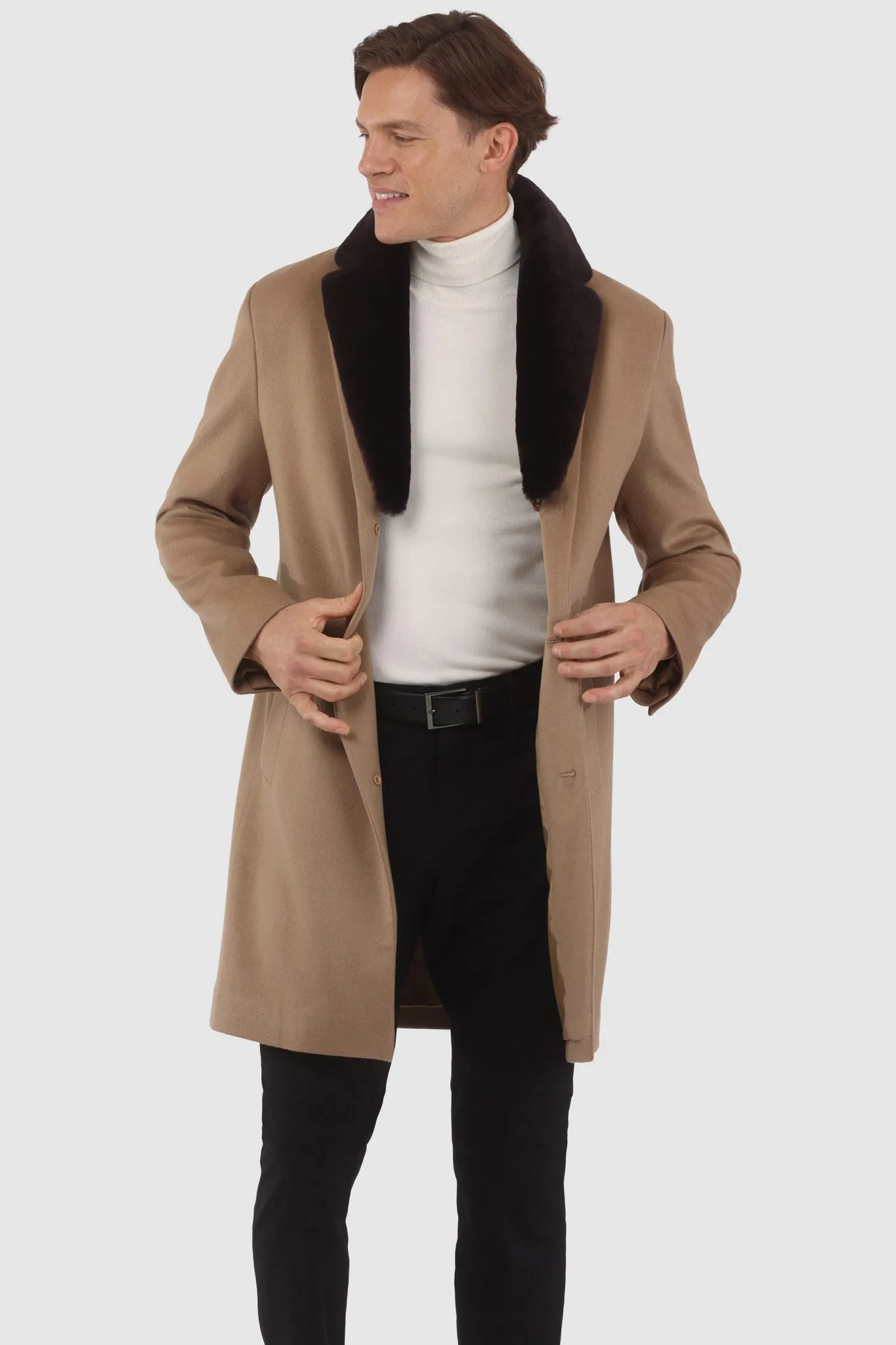 Men's Loro Piana Cashmere Short Coat with Detachable Select Shearling Lamb Collar