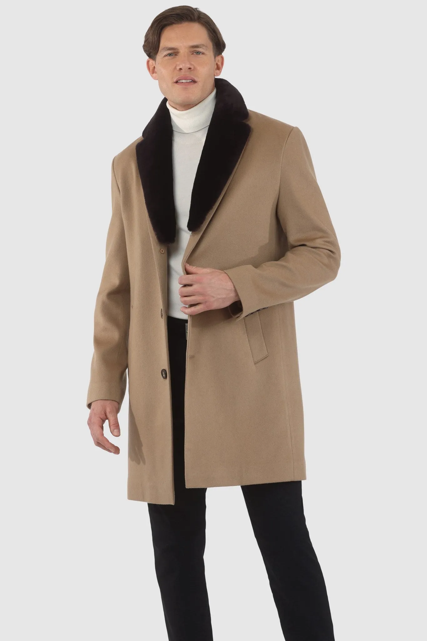 Men's Loro Piana Cashmere Short Coat with Detachable Select Shearling Lamb Collar