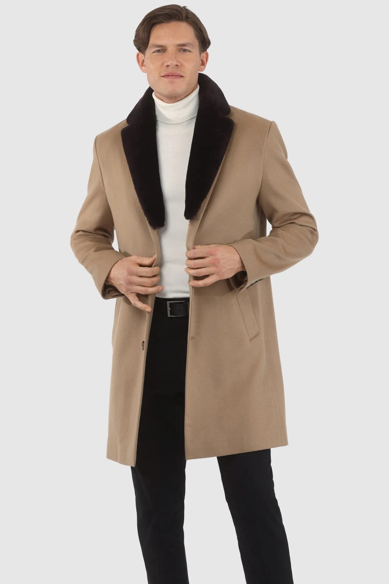 Men's Loro Piana Cashmere Short Coat with Detachable Select Shearling Lamb Collar