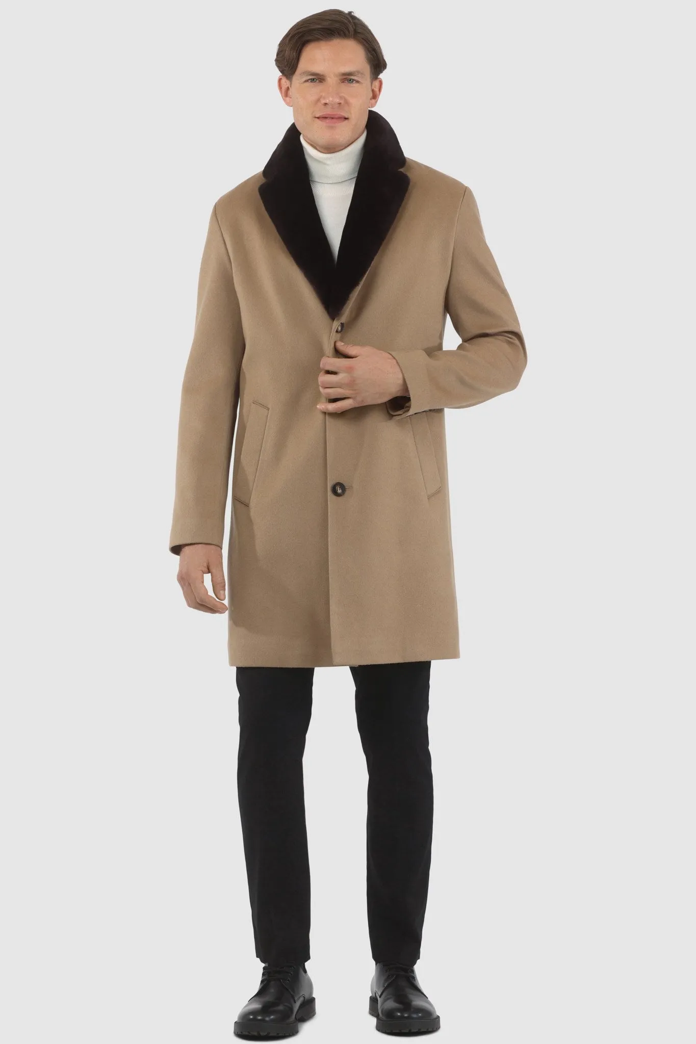 Men's Loro Piana Cashmere Short Coat with Detachable Select Shearling Lamb Collar