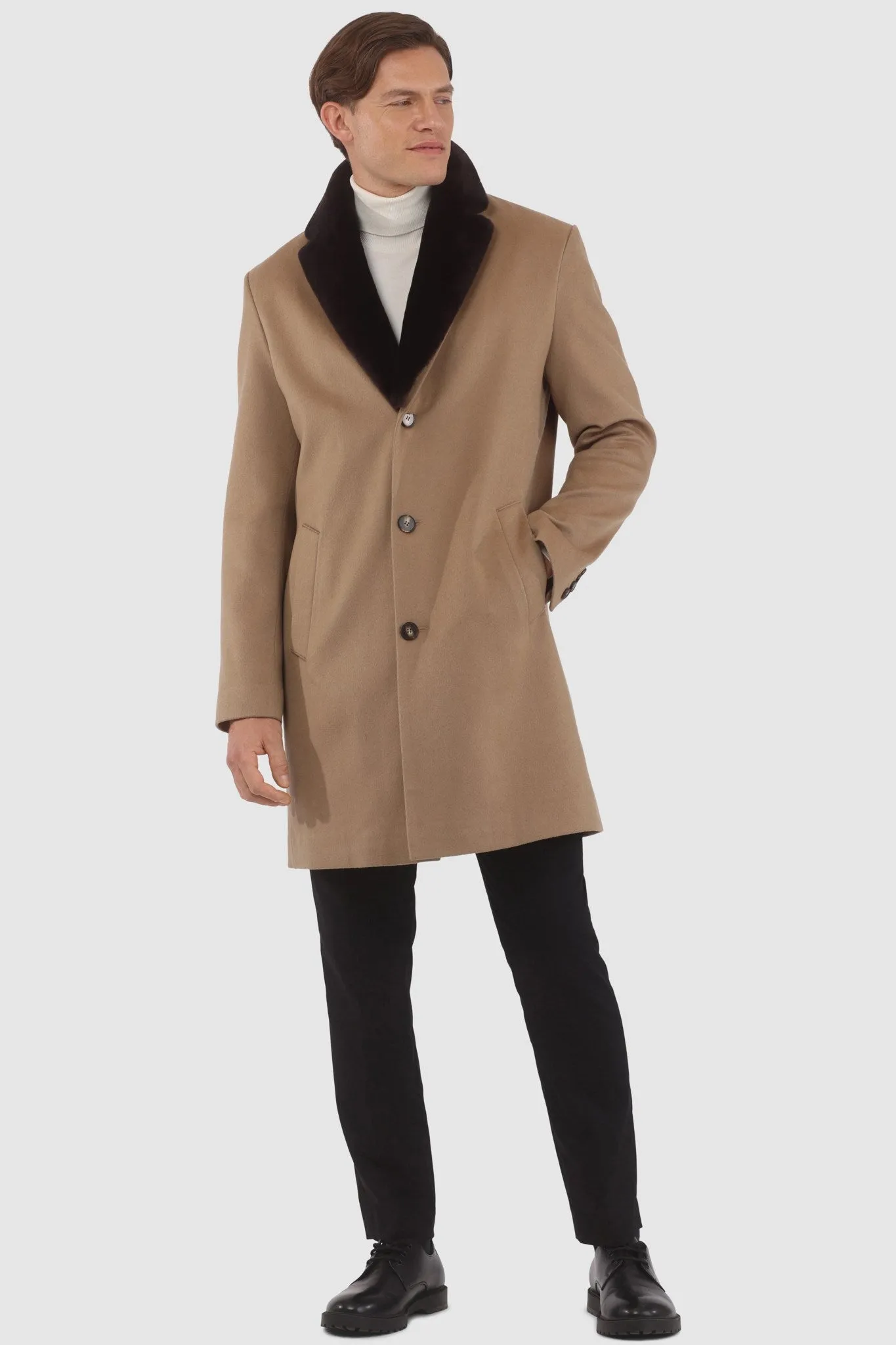 Men's Loro Piana Cashmere Short Coat with Detachable Select Shearling Lamb Collar