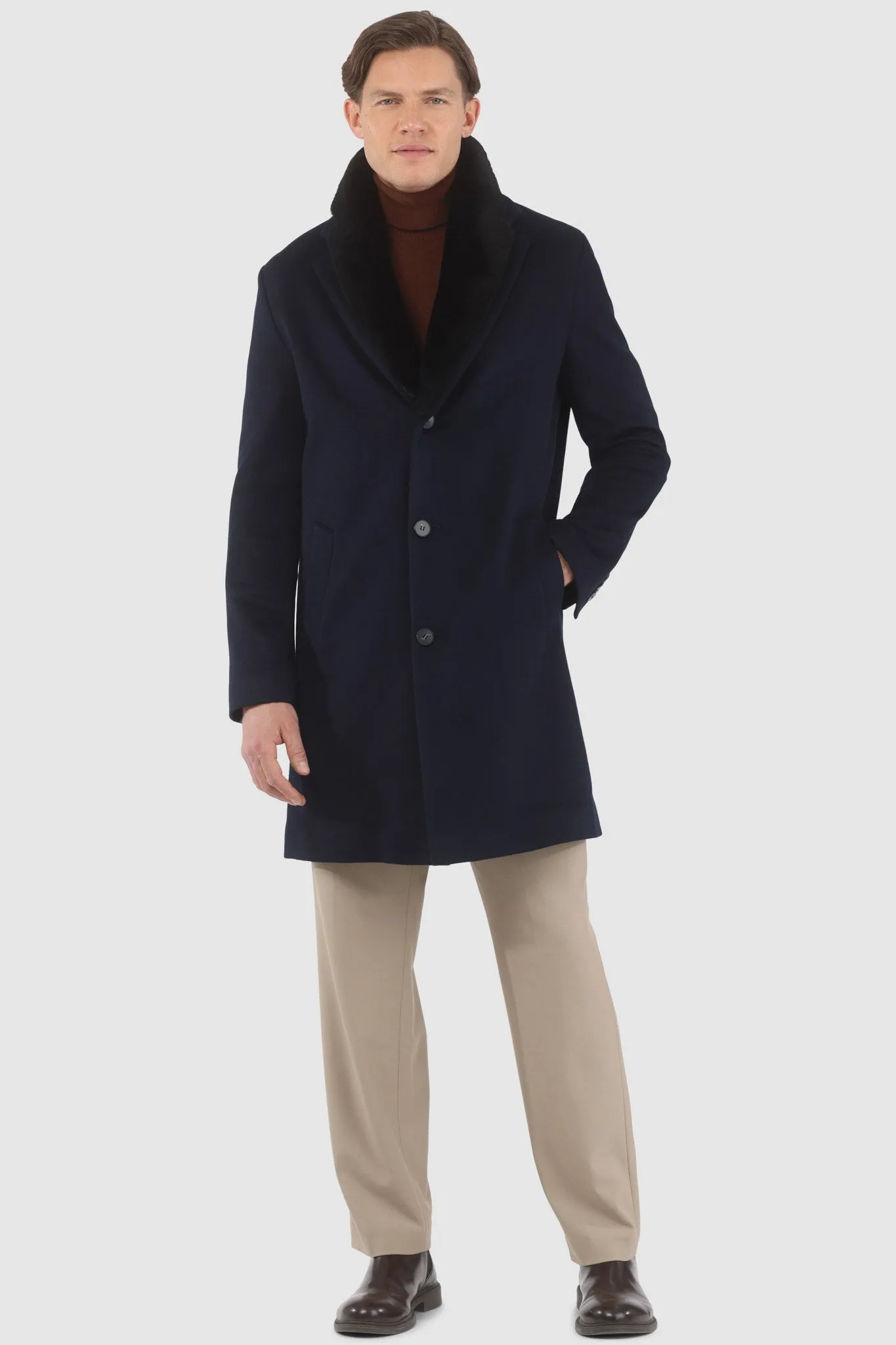 Men's Loro Piana Cashmere Short Coat with Detachable Select Shearling Lamb Collar